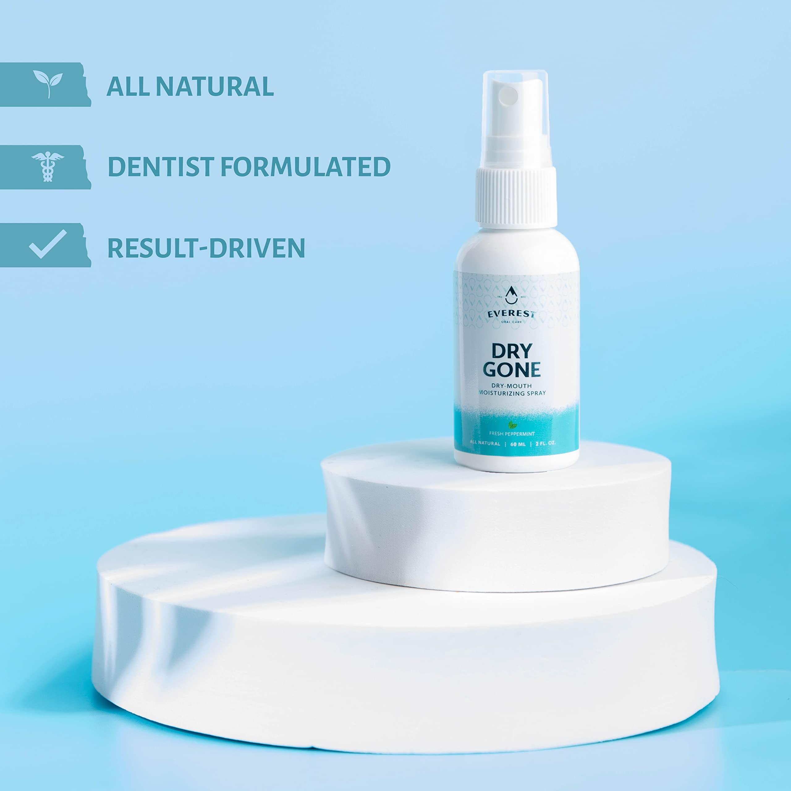 EVEREST ORAL CARE Natural Dry Mouth Moisturizing Spray with Xylitol - Dry Gone Throat Moisturizer Provides Relief from Cotton Mouth with Neem, Peppermint Oil, & Herbal Extracts (2 Fl Oz)