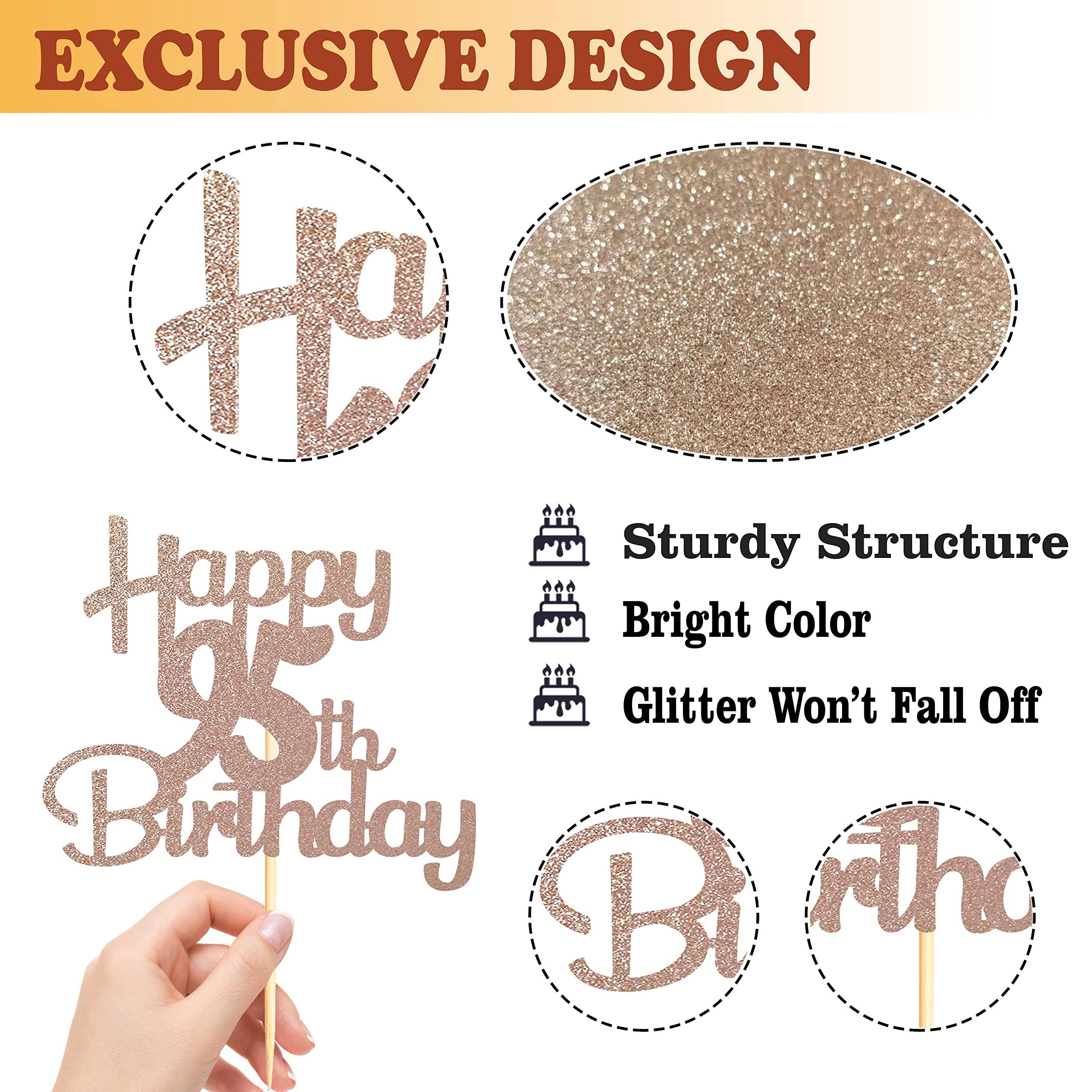 Sotpot Sotpot Happy 95th Birthday Cake Topper Rose Gold Glitter 95th Cake Toppers 95 Birthday Cake Decorations Cheers to 95 Fabulous Party Cake Picks - 1 Pack
