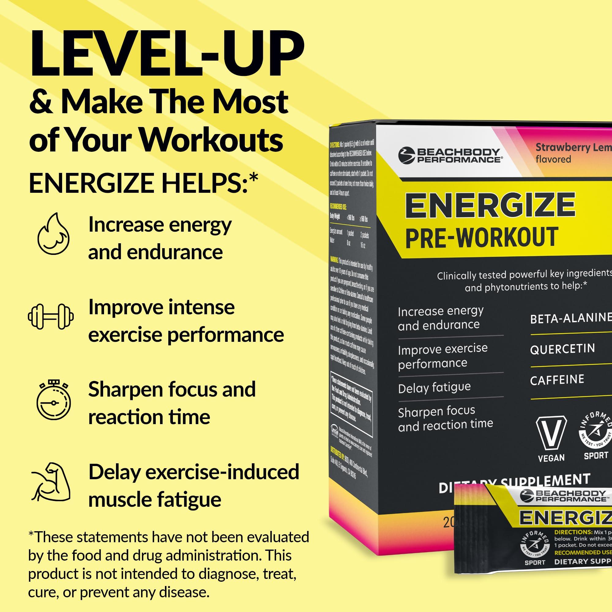 BODi BODi Energize Pre Workout Powder - Beta-Alanine, Quercetin & Low-Dose Caffeine Formula for Enhanced Energy & Focus, Increase Energy & Endurance Supplement, Strawberry Lemonade Flavored, 20 Sticks