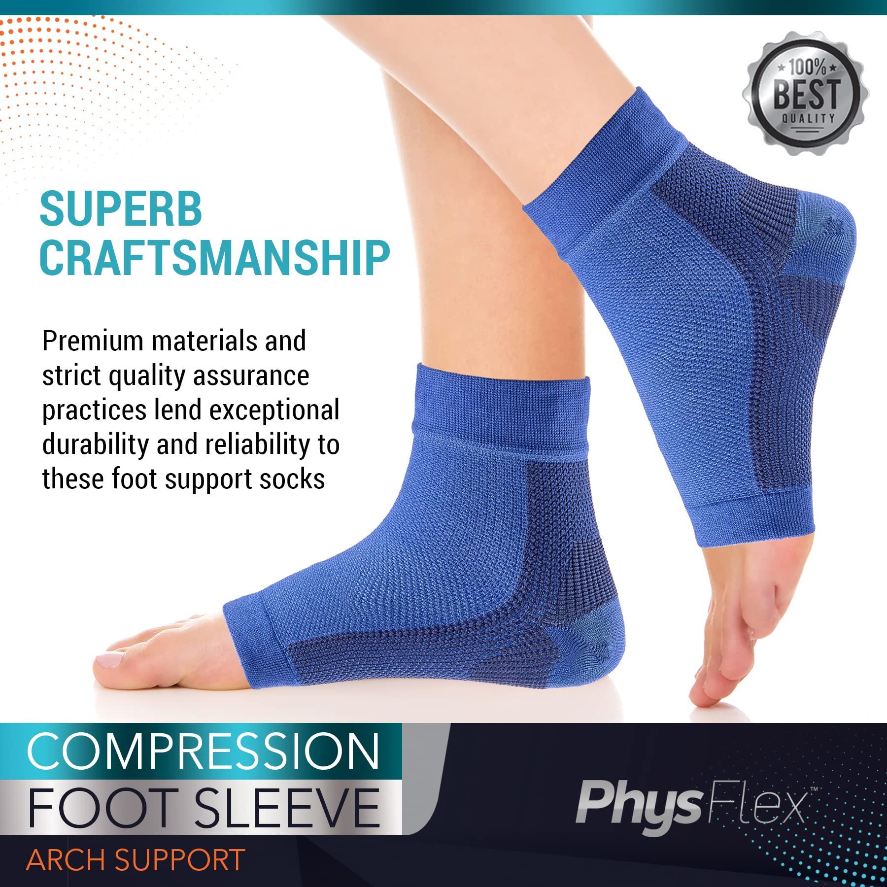 PhysFlex PhysFlex Compression Socks for Plantar Fasciitis, Achilles Tendonitis Relief - (1 Pair) Ankle Compression Sleeve for Heel Spurs, Foot Swelling & Fatigue - Arch Support Brace for Everyday Use