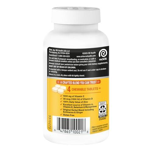 Airborne Airborne 1000mg Chewable Tablets with Zinc, Immune Support Supplement with Powerful Antioxidants Vitamins A C & E - 200 Tablets, Citrus Flavor