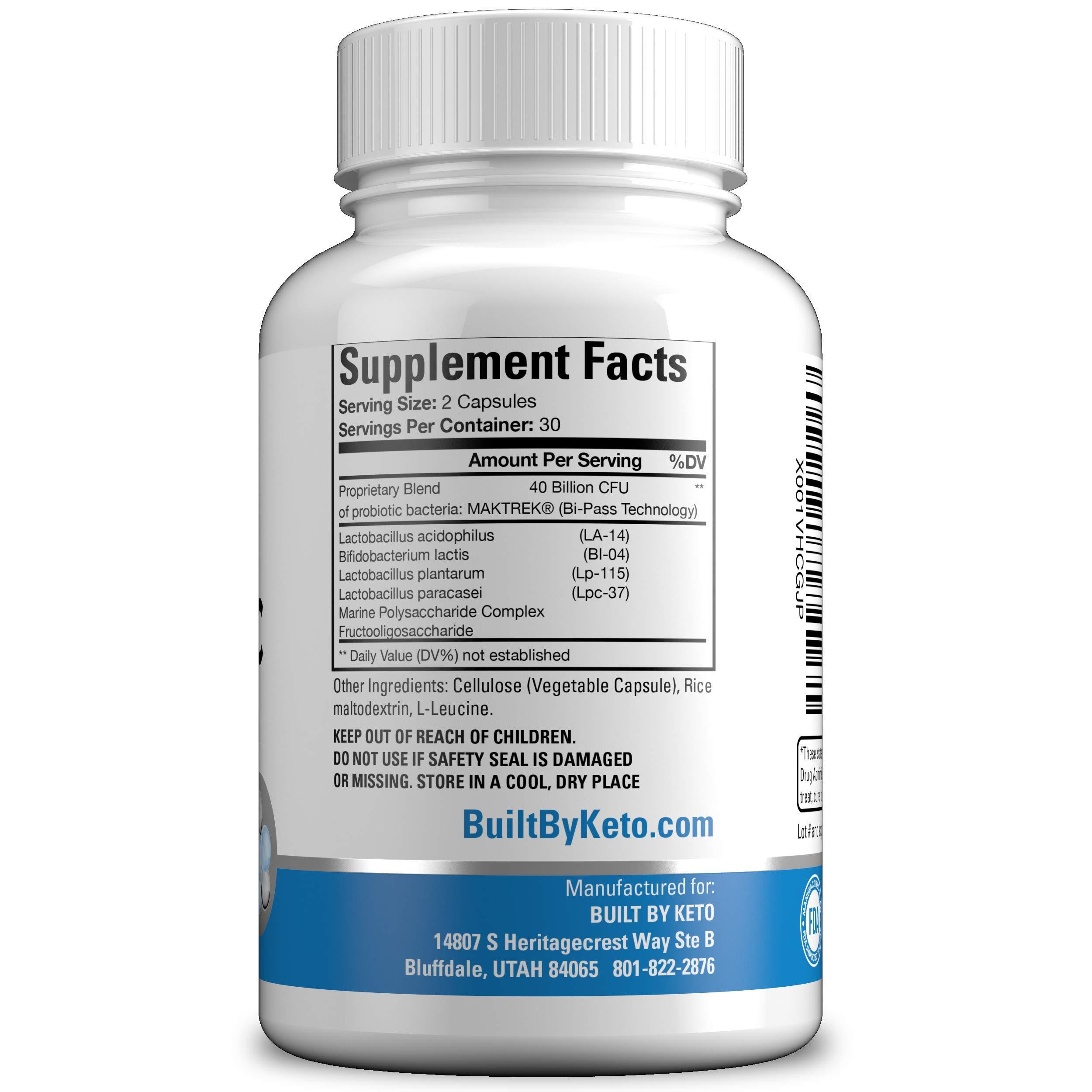 Built by Keto Keto Probiotics with Prebiotic - Digestive & Gut Health - Supports Occasional Constipation, Diarrhea, Gas & Bloating - Probiotics for Women & Men - Ketogenic Diet Probiotic - 60 Capsules