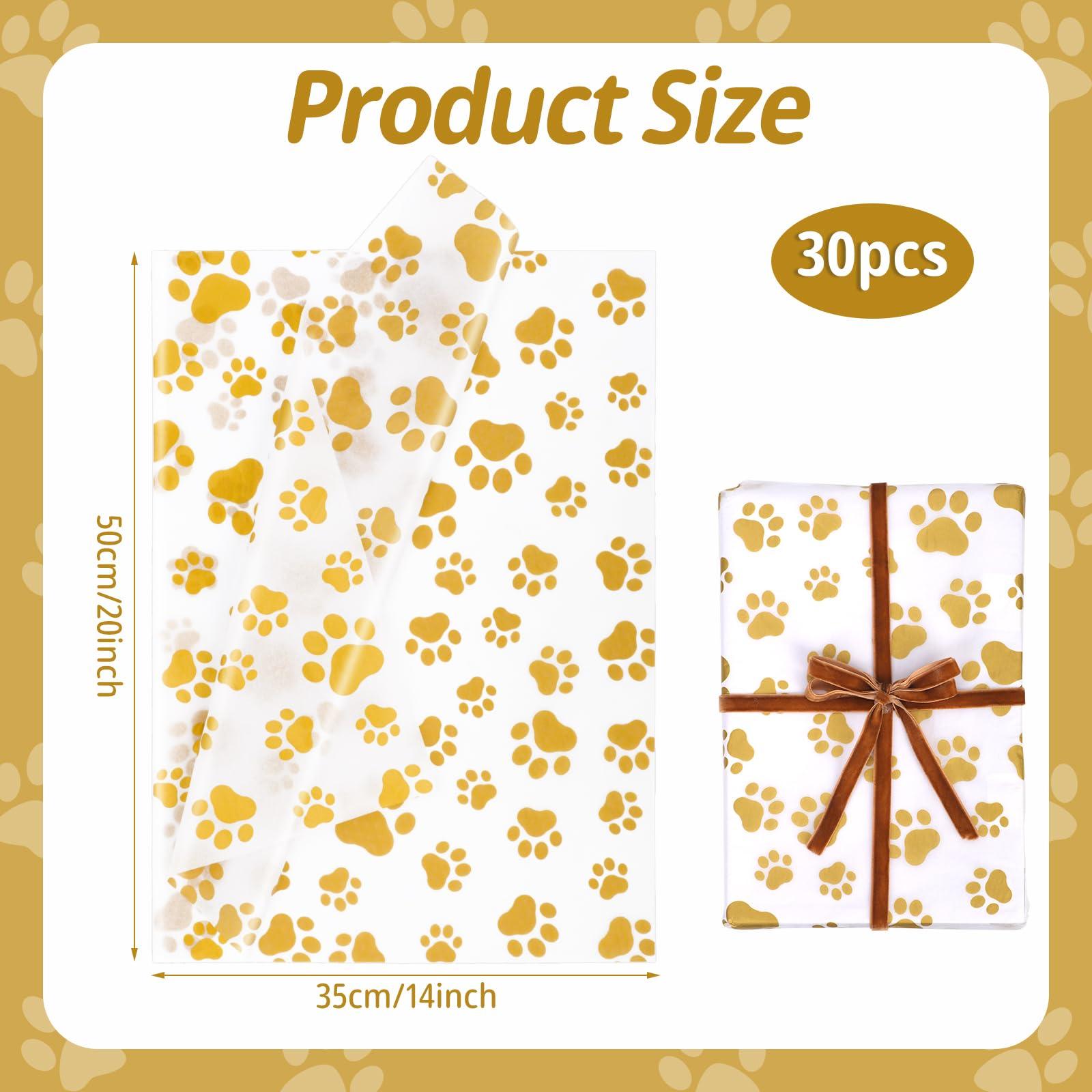 XIHIRCD 30pcs Dog Paw Tissue Paper, 20x14in Cute Paw Print Tissue Paper Gift Wrap Paper Puppy Paws Tissue Paper Sheets for Gift Packaging Wedding Birthday Party Supplies(Gold)