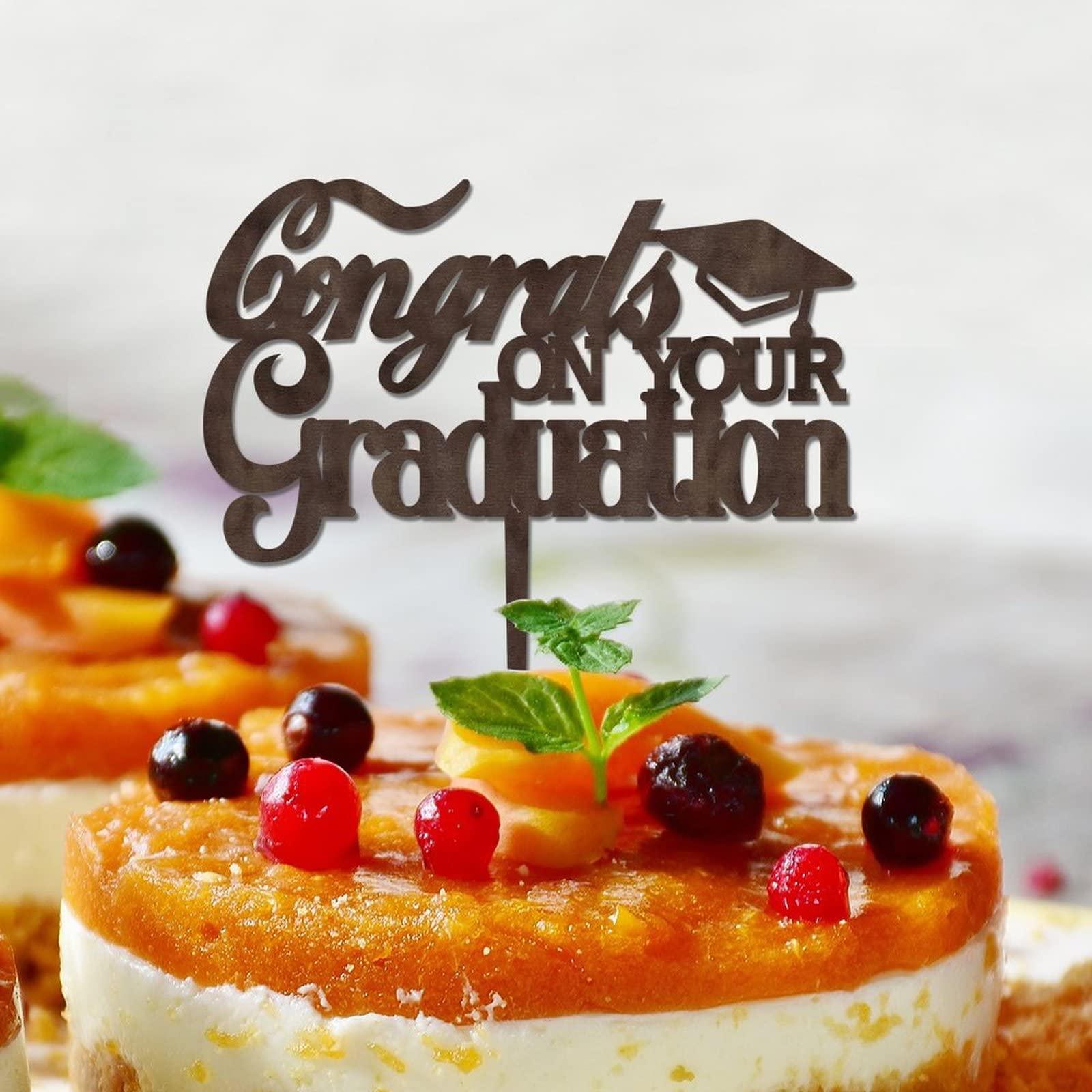 lutieger Grad Cake Toppers Congrats on Your Graduation For Congrats Graduation Cake Decorations Cake Toppers Graduation Cap Grad Gifts For Son/Daughter Brown Wood