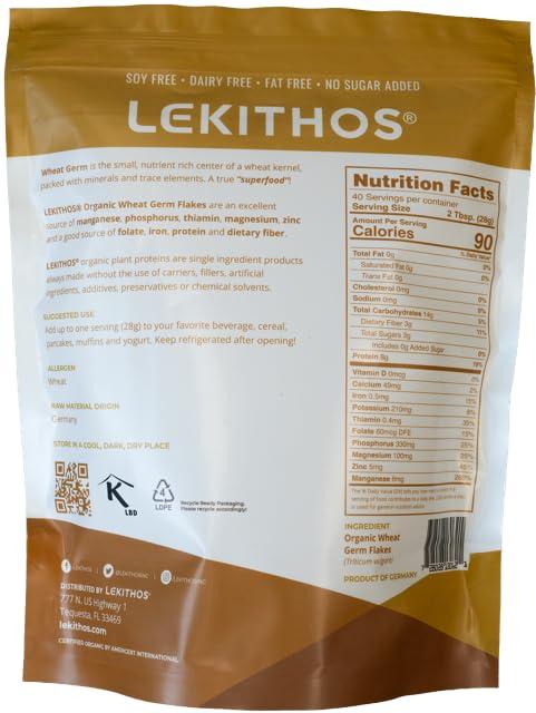 Lekithos Lekithos Organic Wheat Germ Protein Flakes Wheat Germ - 2.5 lb - 8g Protein - Certified USDA Organic, Non-GMO Project Verified - Certified Vegan
