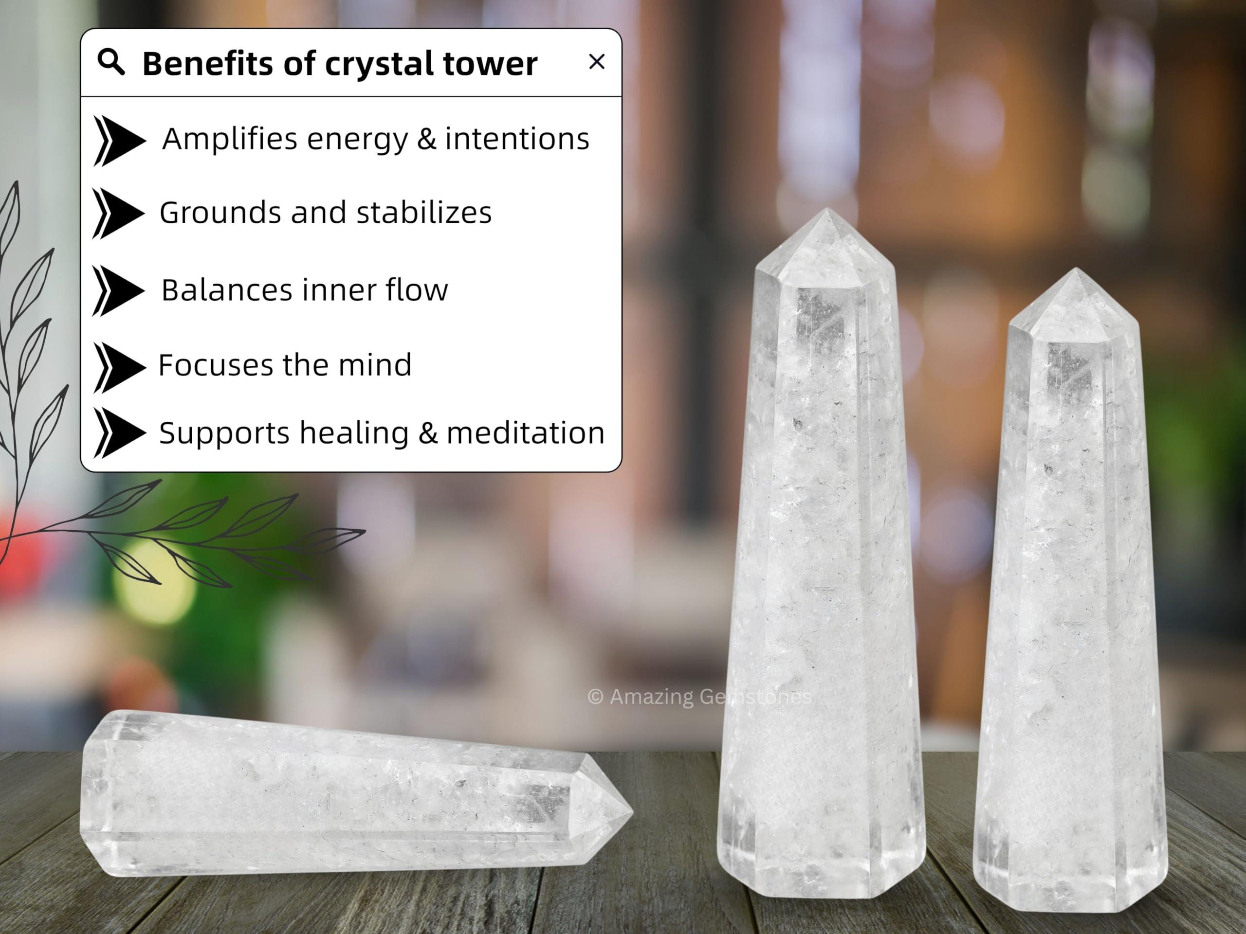 Amazing Gemstone Clear Quartz Crystal Towers ~ Natural Healing Crystal Point Obelisk for Reiki Healing and Crystal Grid (3\" to 4\" INCH)