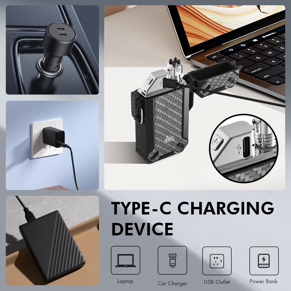 TIKETT Dual Arc Waterproof Windproof Camp Lighter with Retractable Flexible Long Neck,USB Rechargeable Lighter for CandleGrill,and Outdoor