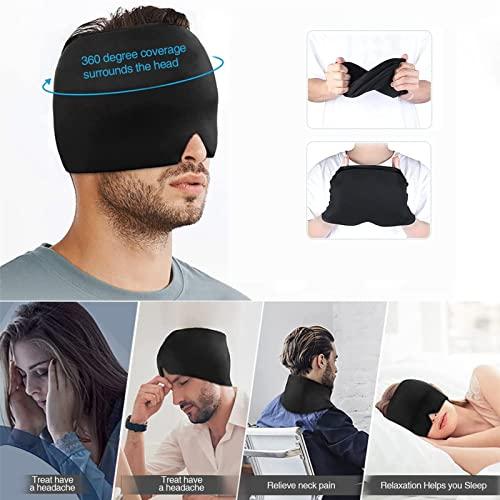 DENZIQ Migraine Ice Head Wrap, Migraine Relief Cap, Cold And Hot Therapy Gel Ice Pack, Sinus Pressure,Tension Headaches, Puffy Eyes,Reusable Cold Compress Therapy Migraine Relief Hat,,Black,black double laye