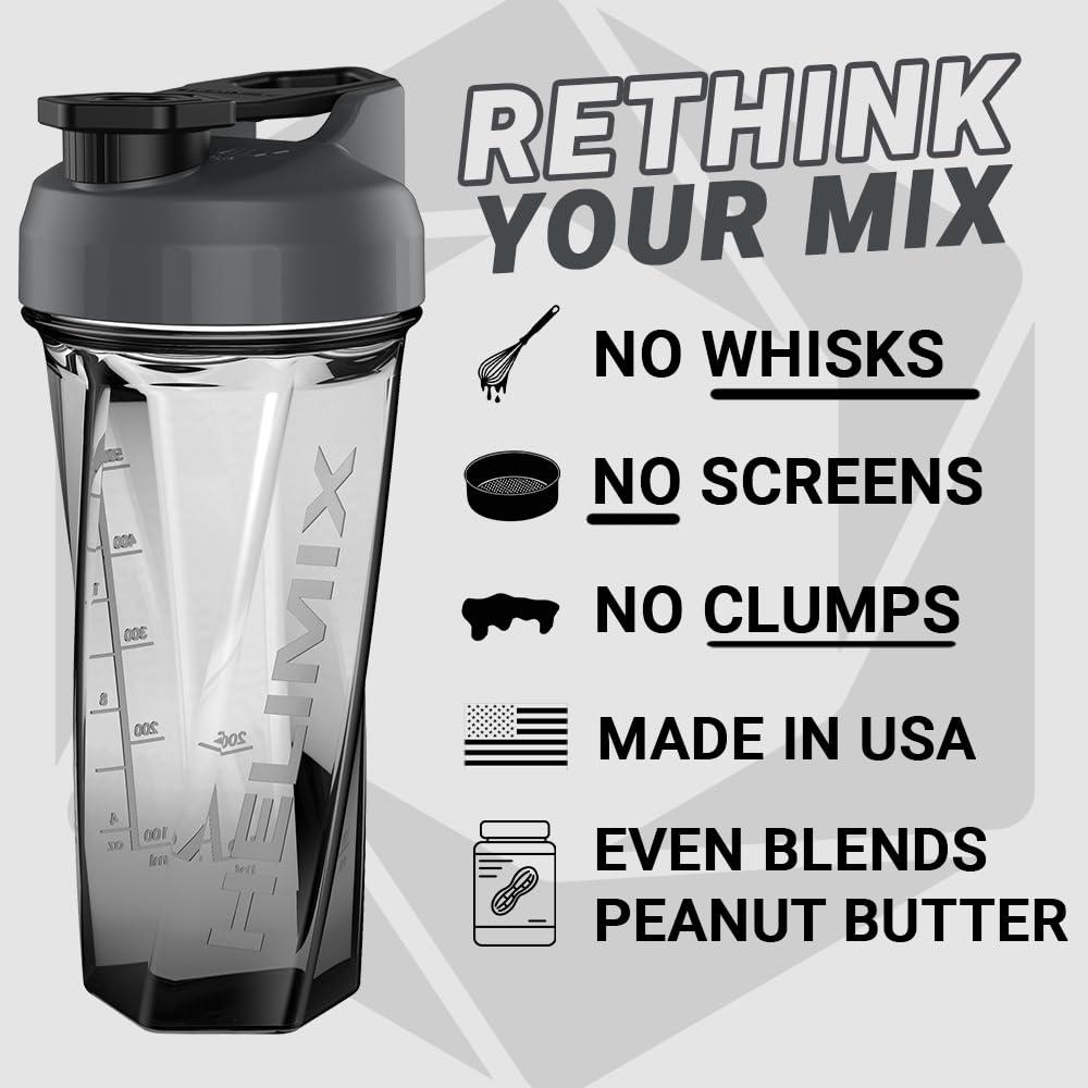 HELIMIX HELIMIX 2.0 Vortex Blender Shaker Bottle Holds upto 28oz | No Blending Ball or Whisk | USA Made | Portable Pre Workout Whey Protein Drink Shaker Cup | Mixes Cocktails Smoothies Shakes | Top Rack Safe