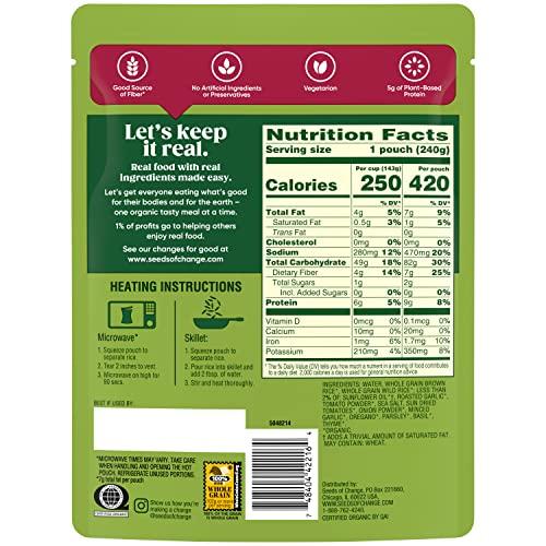 SEEDS OF CHANGE SEEDS OF CHANGE Certified Organic Brown and Wild Rice with Tomato & Roasted Garlic, Organic Food, 8.5 oz Pouch (Pack of 12)