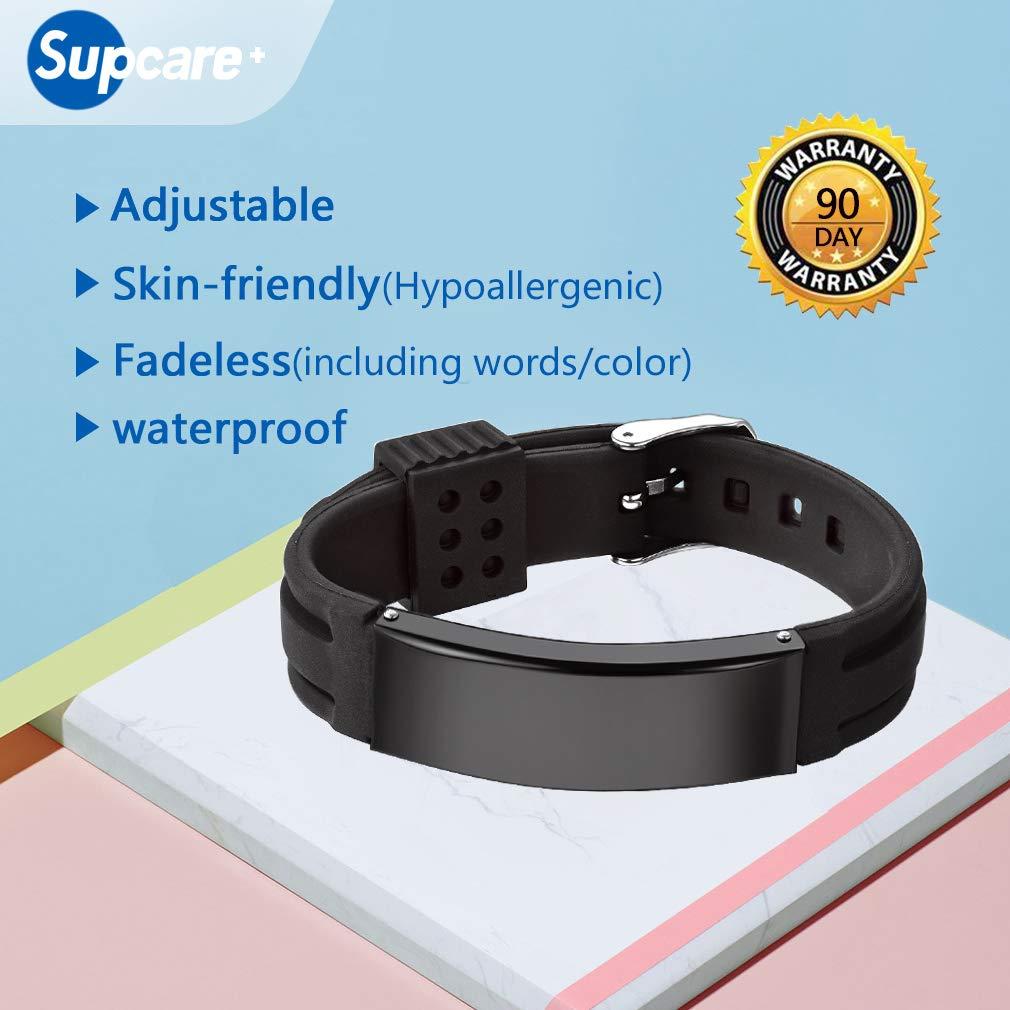 Supcare Supcare Free Engraving Silicone Adjustable Medical Bracelets Sport Emergency ID Bracelets for Men Women Kids Waterproof Stainless Steel Rubber Alert Bracelets