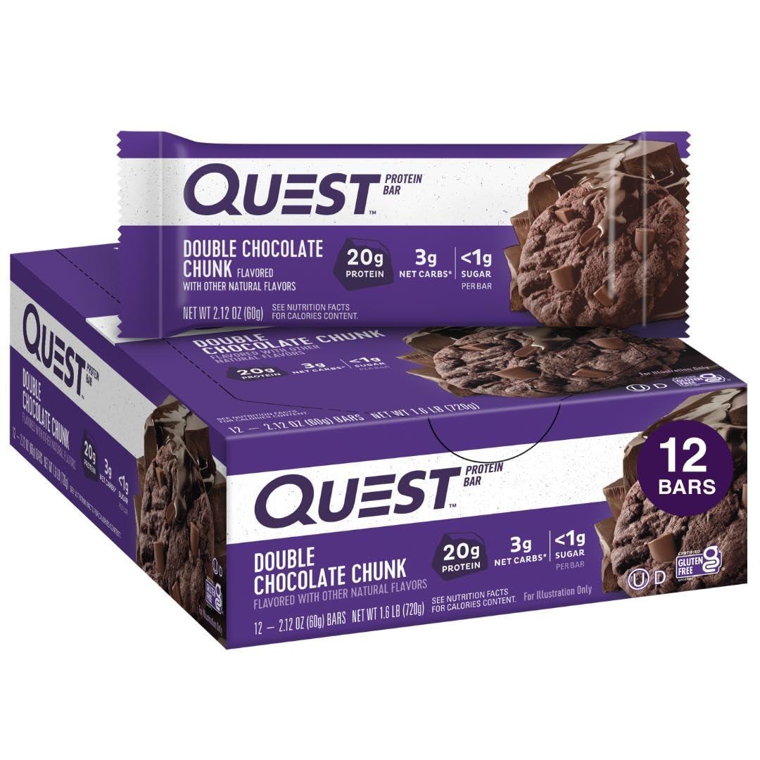 Quest Nutrition Quest Double Chocolate Chunk & Dipped Cookies & Cream Protein Bars Bundle, High Protein, Gluten Free, Keto Friendly, 12 Count