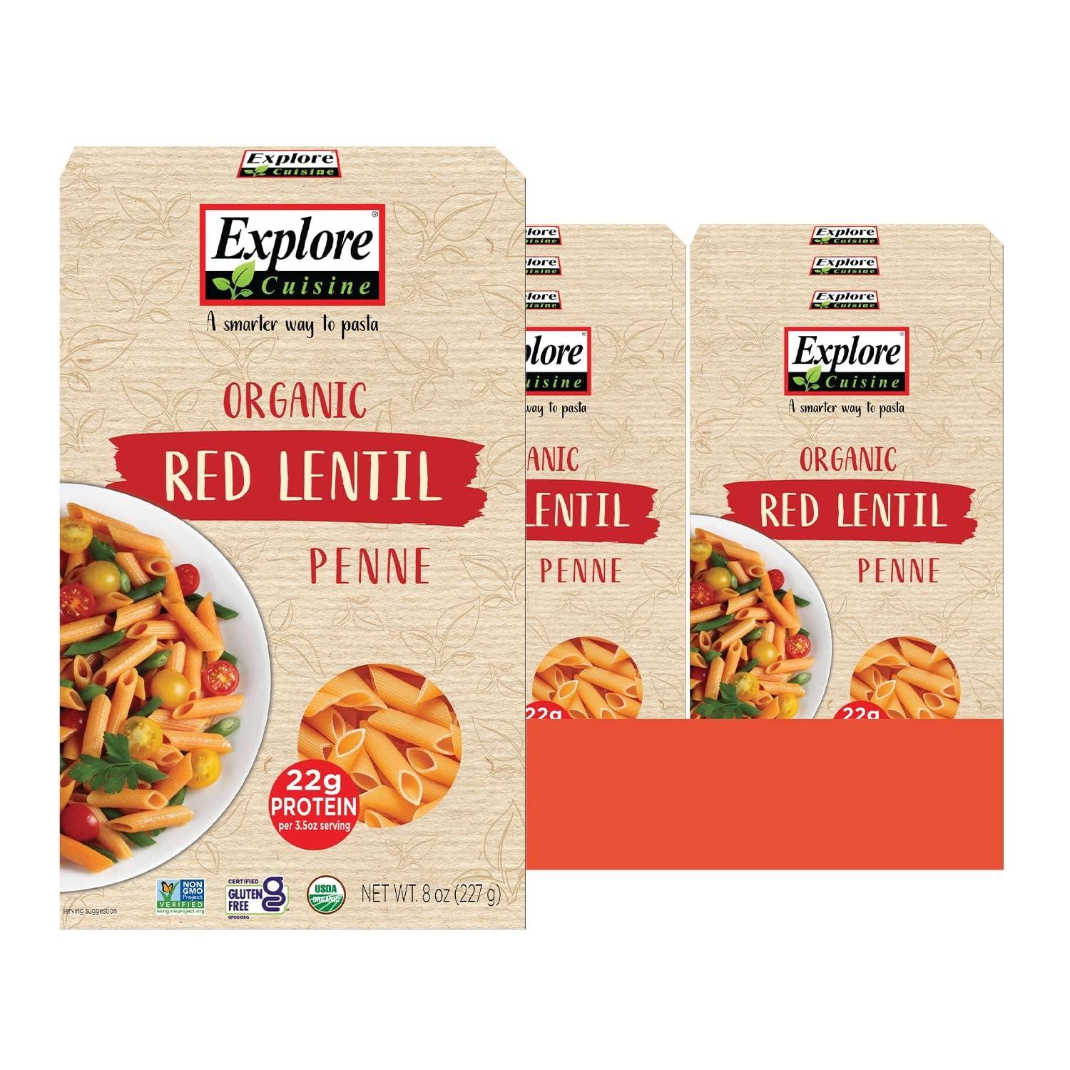 EXPLORE CUISINE Explore Cuisine Organic Red Lentil Penne Pasta, Non GMO, 8 Ounces (Pack Of 6)