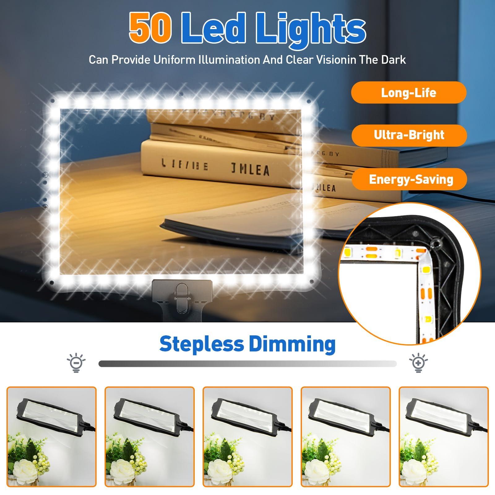 NUEYiO 10X Rechargeable Full Page Magnifier for Reading, NUEYiO 10.6*7.8\" Large Handheld Magnifying Glass with Light and Stand, 50 LED Lights & 3-IN-1 Gooseneck Magnifying Lamp for Seniors Close Work Craft