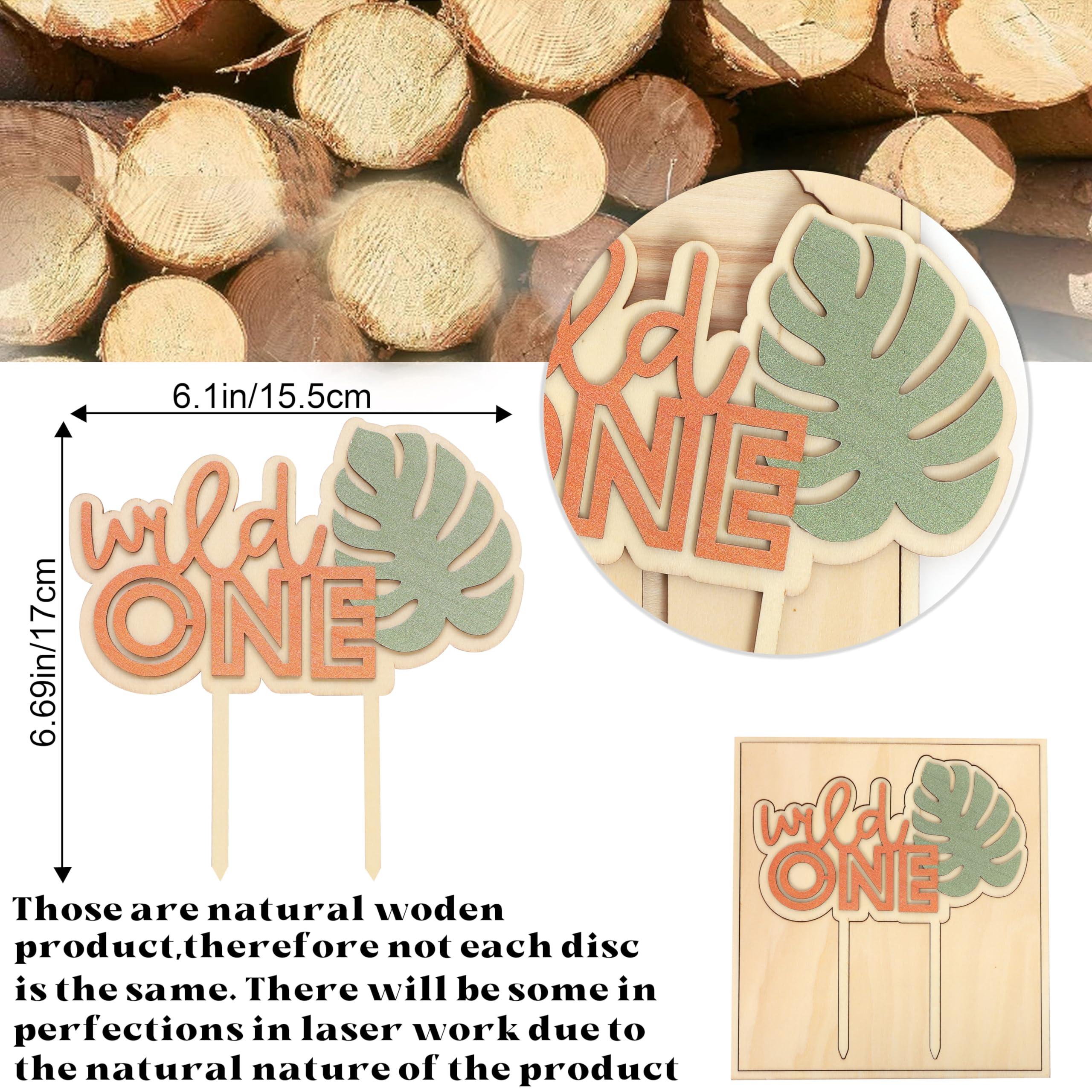 WAHAWU Wild One Wooden Cake Topper - Wild One Birthday Party Decorations, Boy/Girl 1st Birthday Wooden Cake Topper, Nature Forest Theme Party Decor, Wild One Photo Prop Cake Smash (WILD ONE CAKE TOPPER)