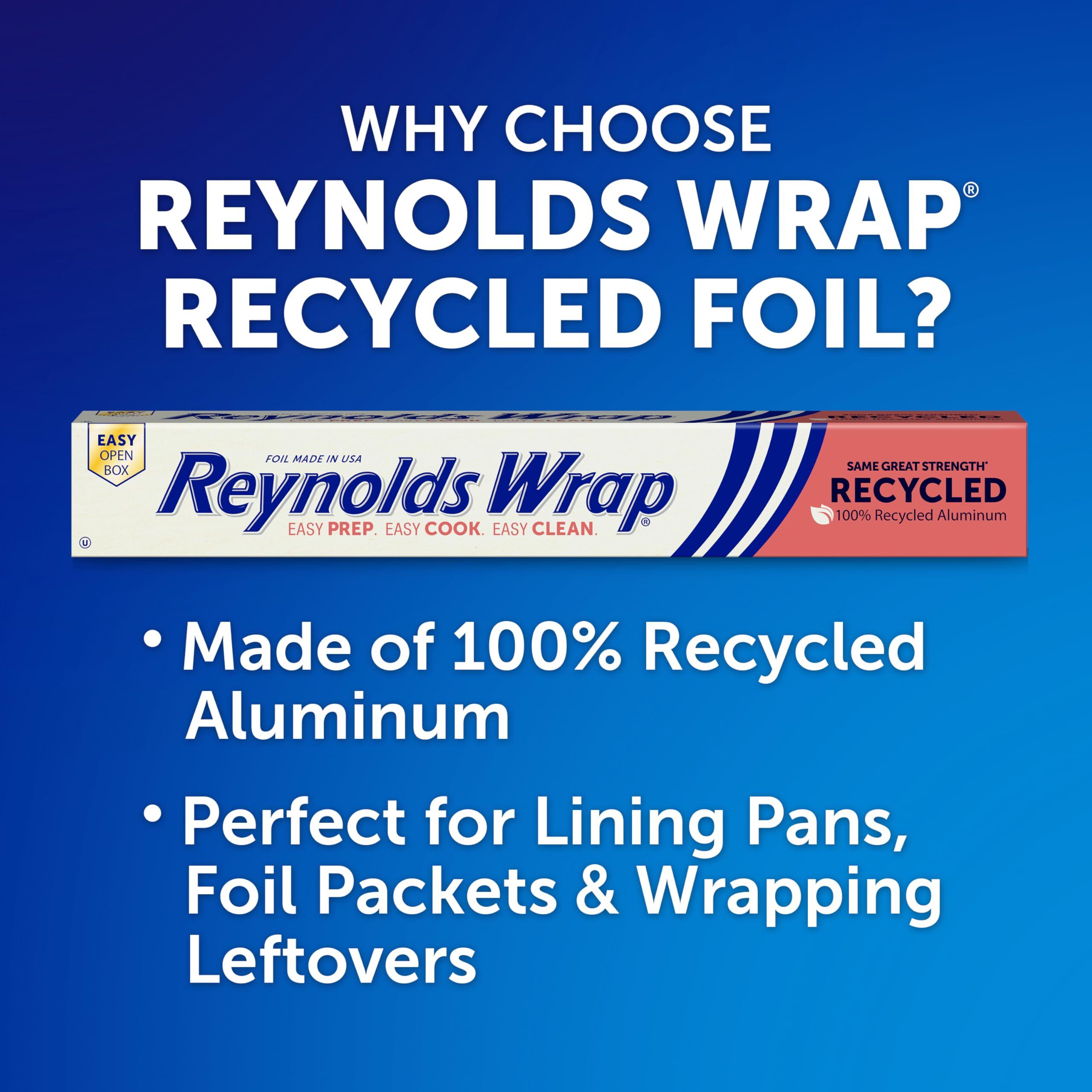 Reynolds Reynolds Wrap Recycled Aluminum Foil Roll, Made from 100% Recycled Materials, With Secure Easy Open and Close Tab, 200 Sq. Ft.