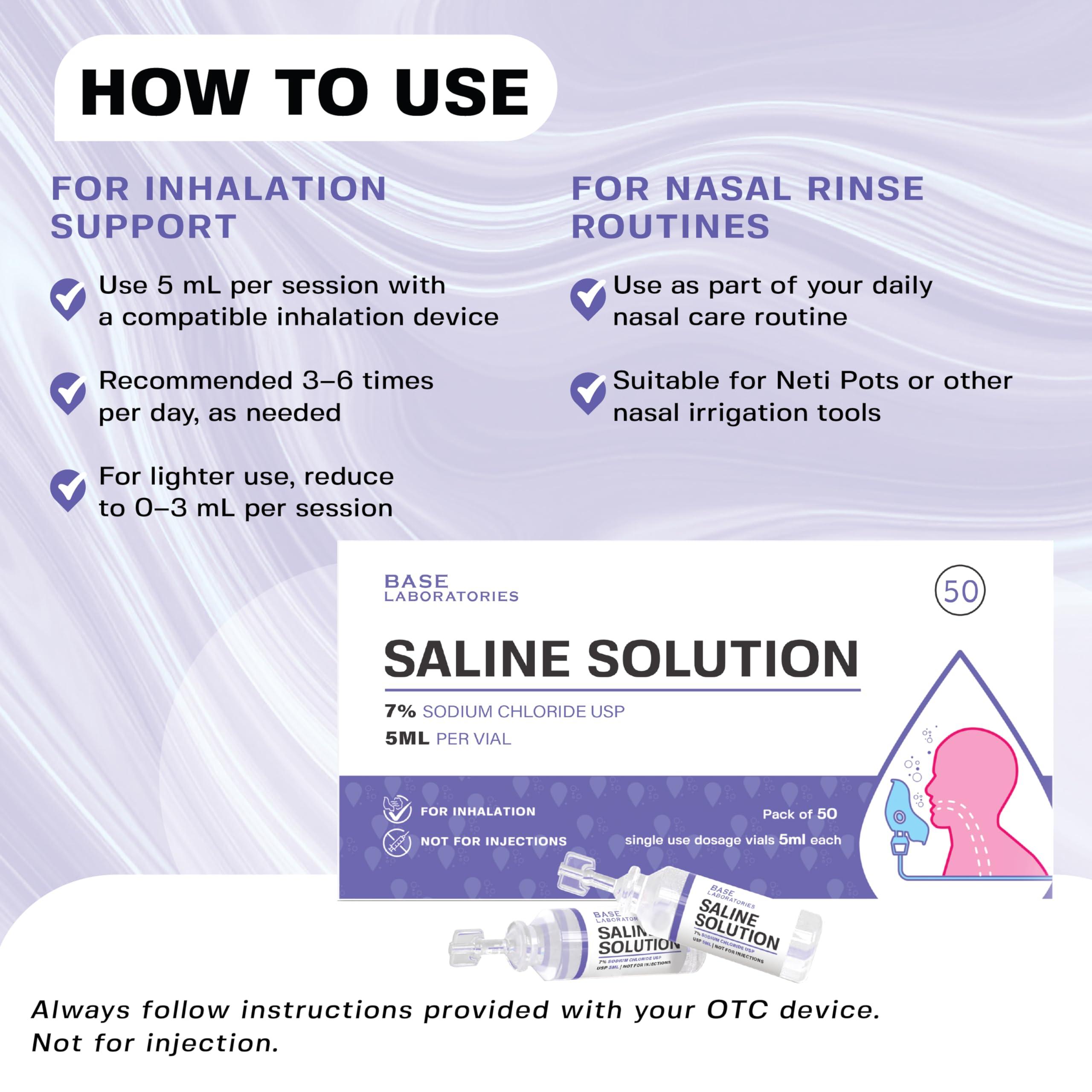 BASE LABORATORIES BASE LABORATORIES 7% Saline Solution for Nebulizer Machine | Saline Solution for Inhalation & Nasal Irrigation | High 7% Concentration l 50 Vials 5ml Unit Dose