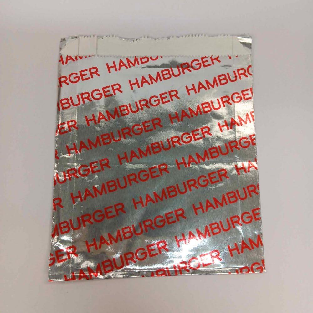 Oasis Supply Large Foil Hamburger/Sandwich Bags - Grease Resistant, Keeps them Hot -Words in Red say - "Hamburger" 100 Count
