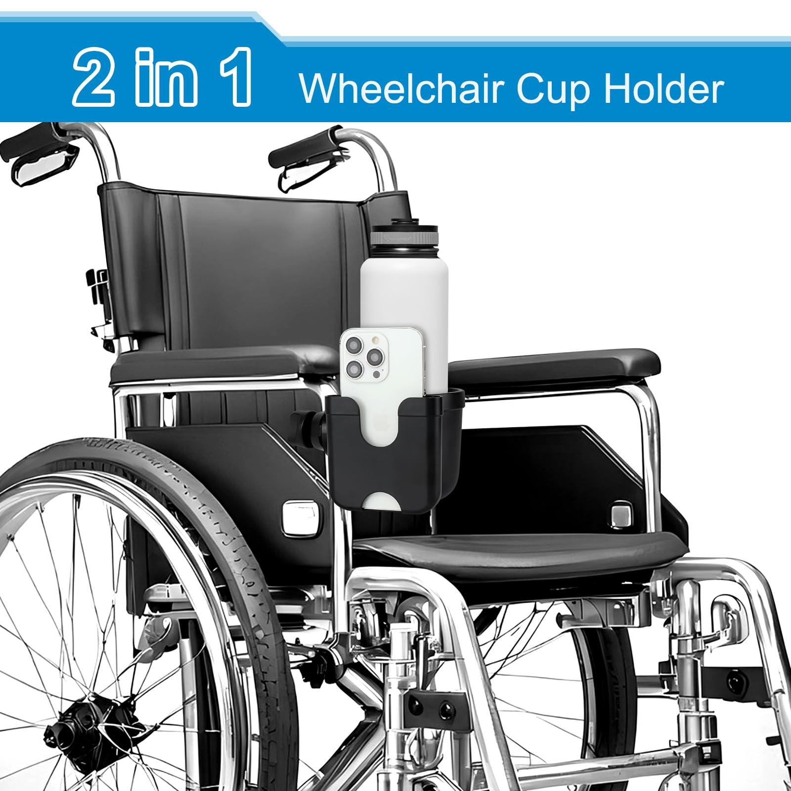 Accmor Accmor 2-in-1 Walker Cup Holder with Phone Holder, Wheelchair Cup Holder, Rollator Cup Holder, Cup and Phone Holder for Walker, Wheelchair, Rollator, Mobility Scooter, Black, 2 Pack