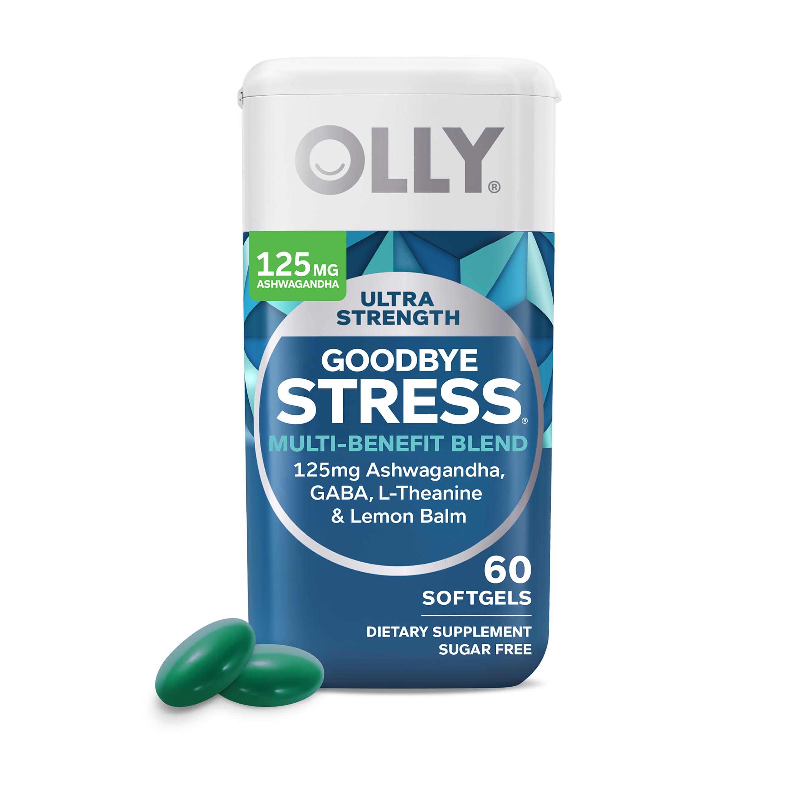 OLLY OLLY Ultra Strength Goodbye Stress Softgels, GABA, Ashwagandha, L-Theanine and Lemon Balm & Ultra Strength Brain Softgels, Nootropic, Supports Healthy Brain Function, Memory