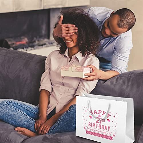 Bang Tidy Clothing 21st Birthday Gift Bags - White Paper with Rope Handles - Eco Friendly Medium Gift Bag - Looks Great - Pink