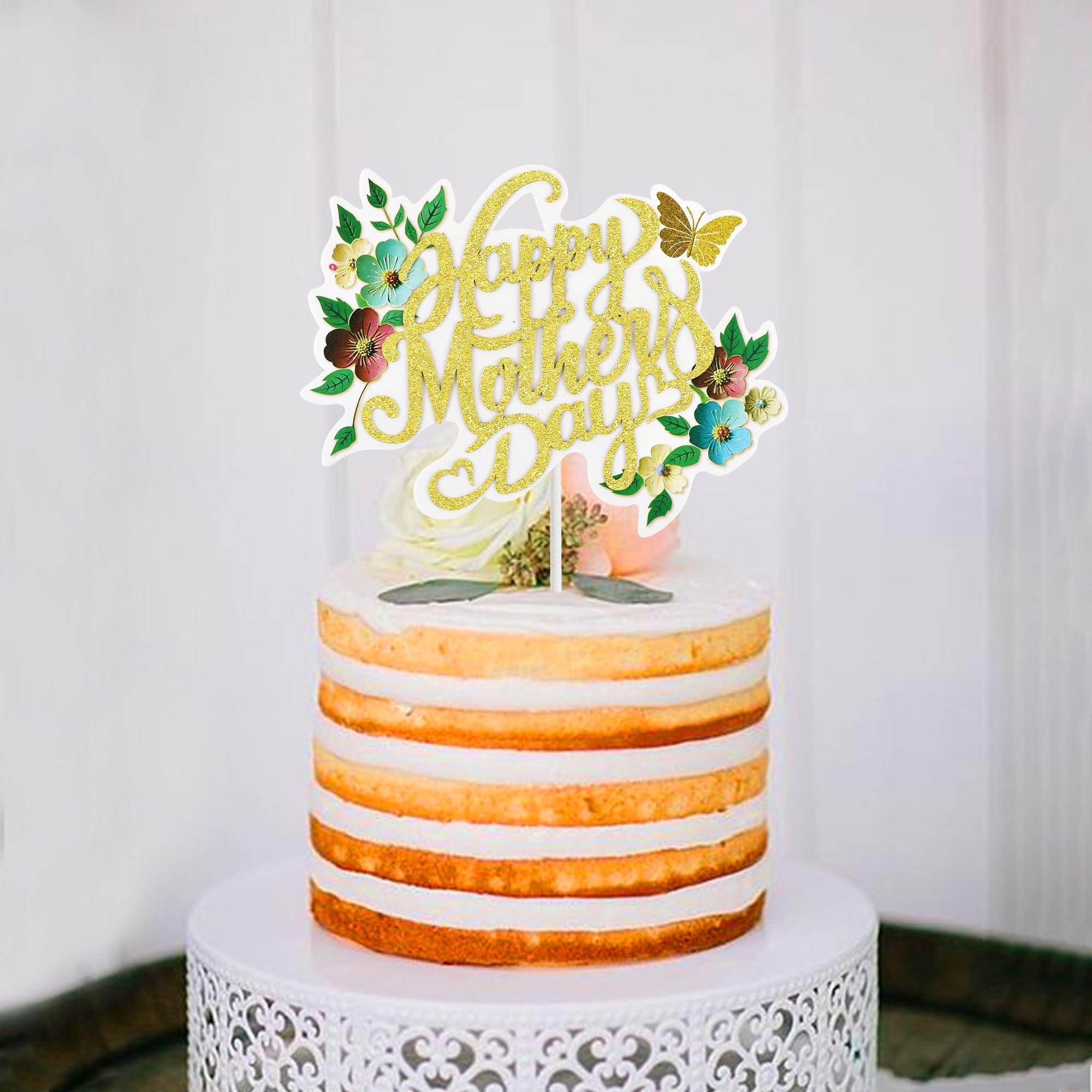 Giga Gud Happy Mother\'s Day Cake Topper Mom Letter Cake topper Gold Glitter Cake topper Decorative Party Cake Decoration for Mother\'s Day(Rose Gold-Gold-mom) (red gold)