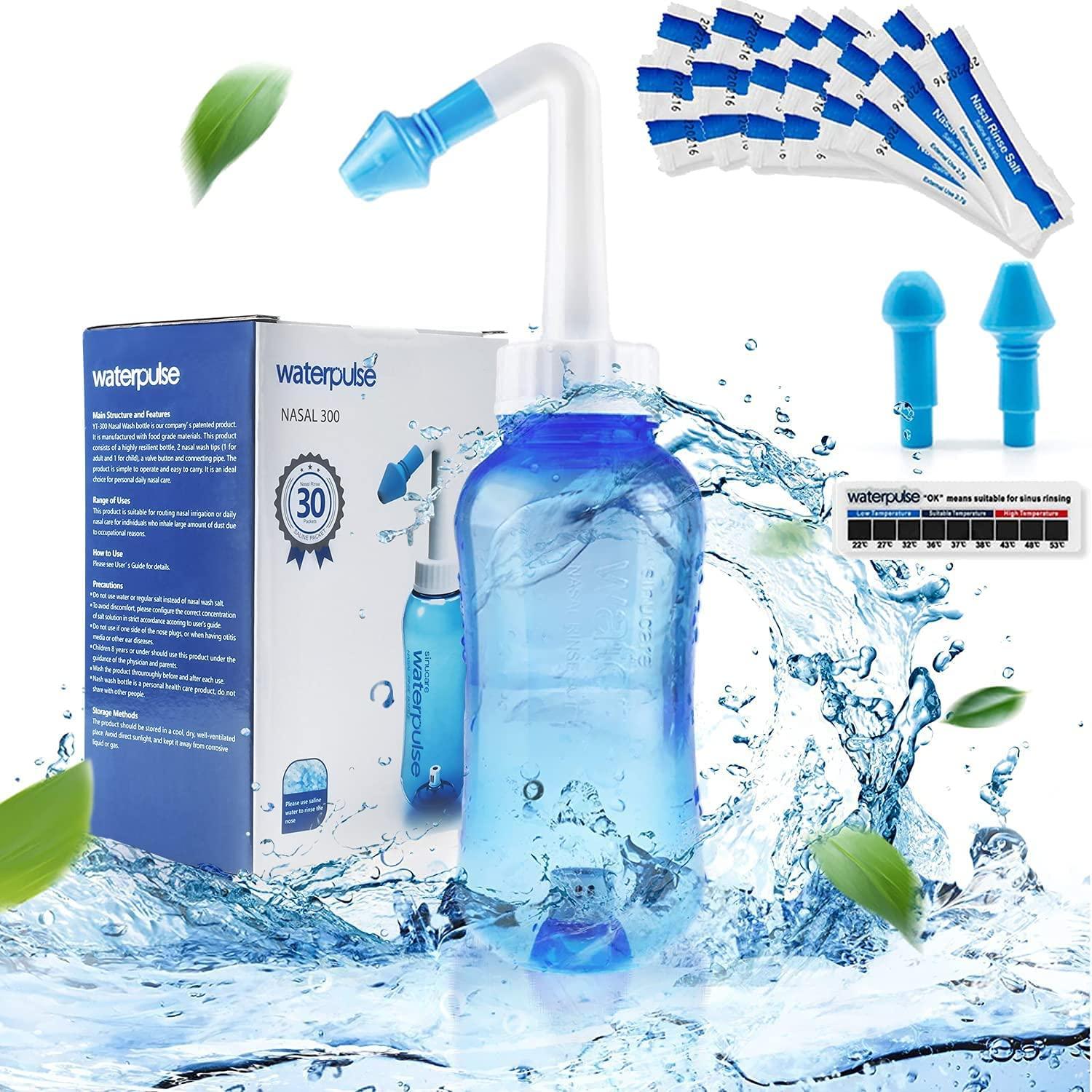 Waterpulse Waterpulse Neti Pot Sinus Rinse Bottle 300ml with 30 Nasal Wash Salt Packets and 60 Neti Pot Salt Packets
