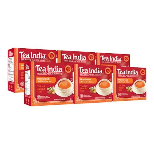Tea India Tea India Masala Chai Tea Flavorful Blend Of Black Tea & Natural Ingredients Strong Full-Bodied Traditional Indian Caffeinated Tea 80 Round Teabags Pack of 6