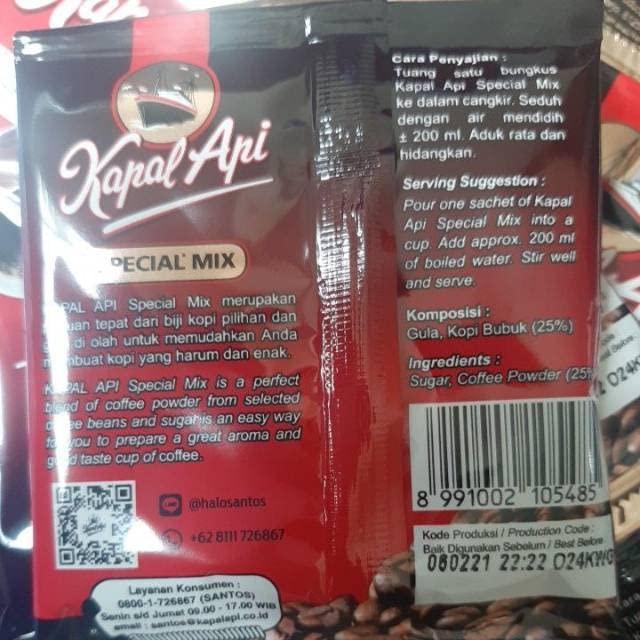 Kapal Api Kapal Api Special Mix (Coffee plus Sugar), 25 Gram (10 sachets)