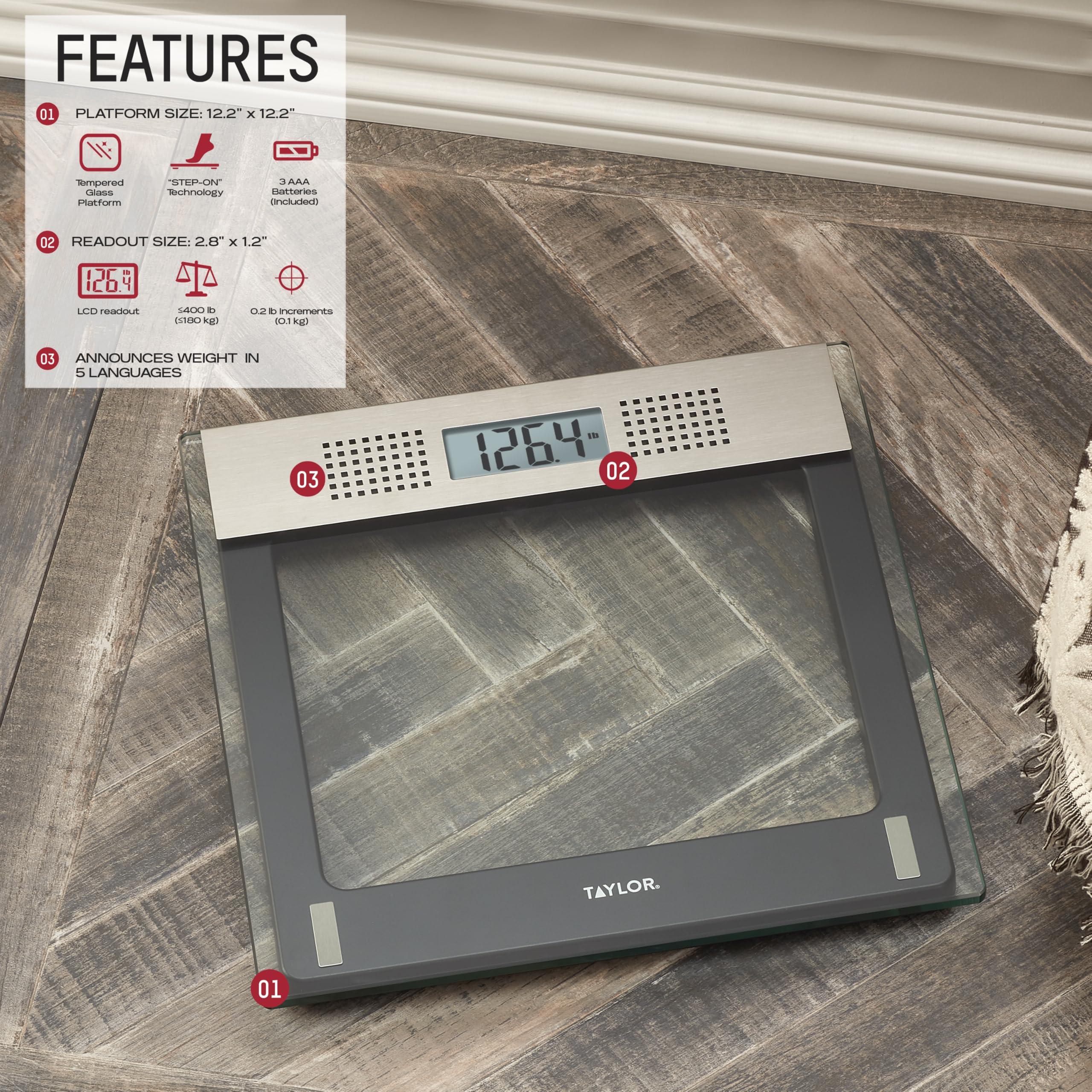 Taylor Precision Products Taylor Electronic Glass Talking Bathroom Scale, 440 Lb. Capacity