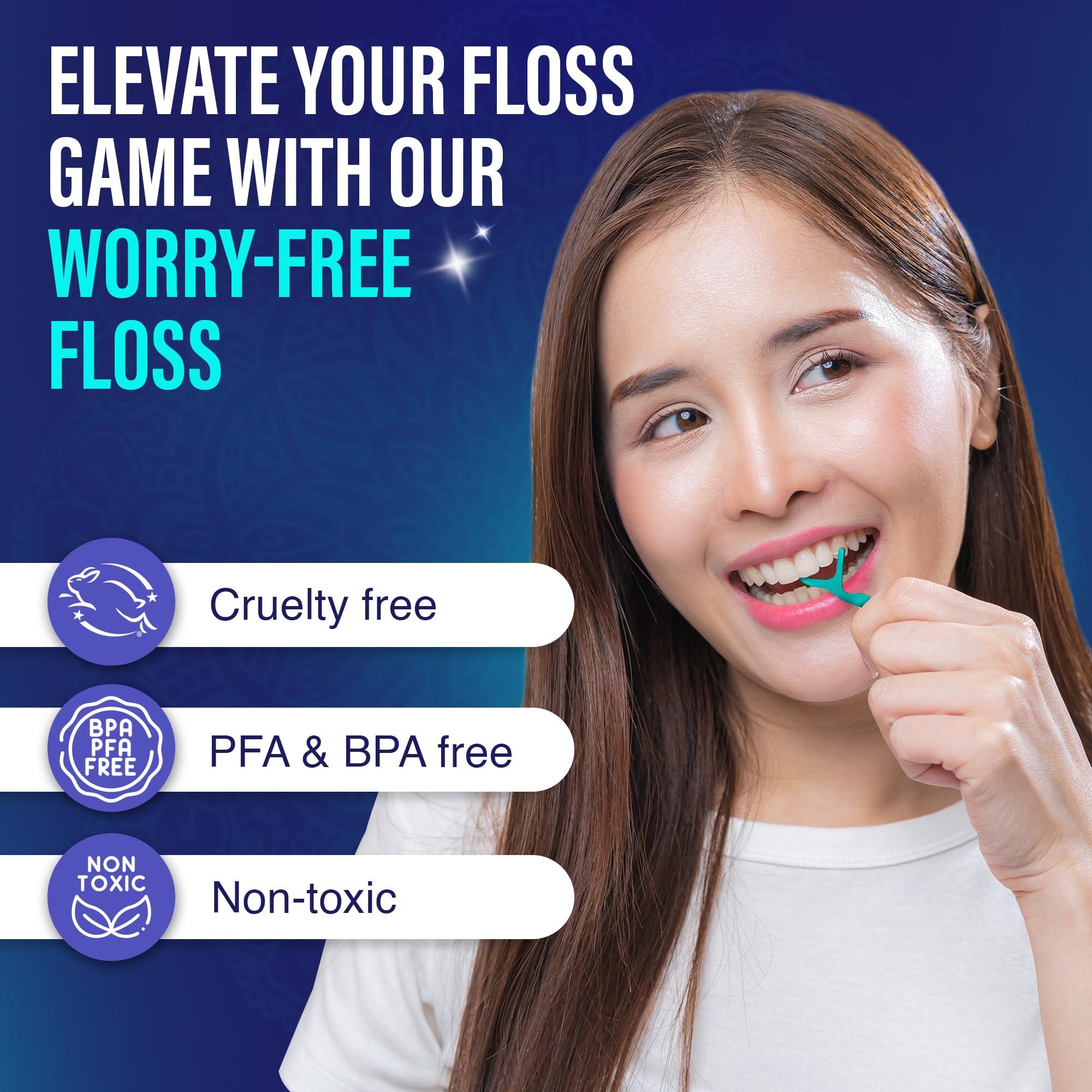 GuruNanda GuruNanda Fresh Floss Dental Picks - Non- Shred Thread with Angled Pick for Effective Plaque Removal - Dentist Recommened - Travel Friendly for Adults & Kids - 60 Pack