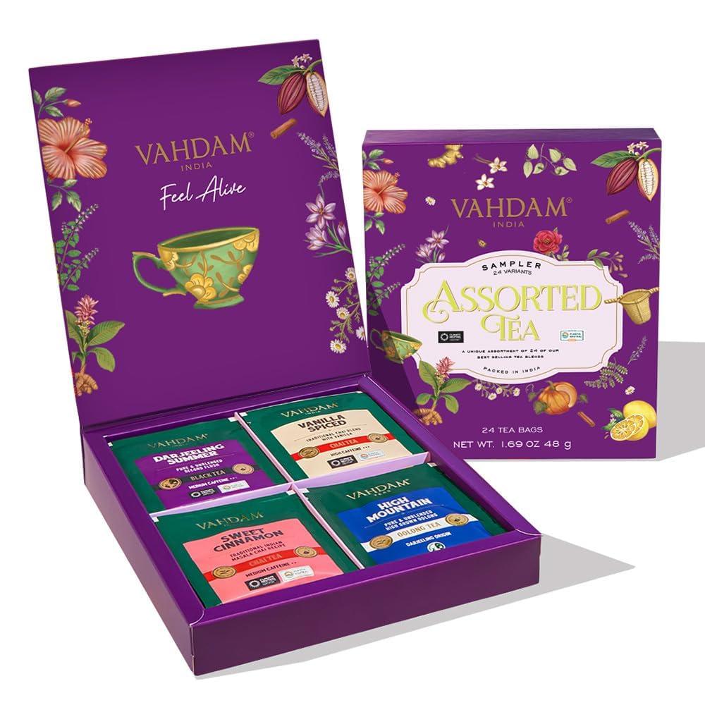VAHDAM VAHDAM, Assorted Valentines Day Tea Gift Set | Classic Valentine Day Gift Box - 24 Unique Flavor in Individually Wrapped Pyramid Tea Bags | Valentines Day Gifts for Women & Men