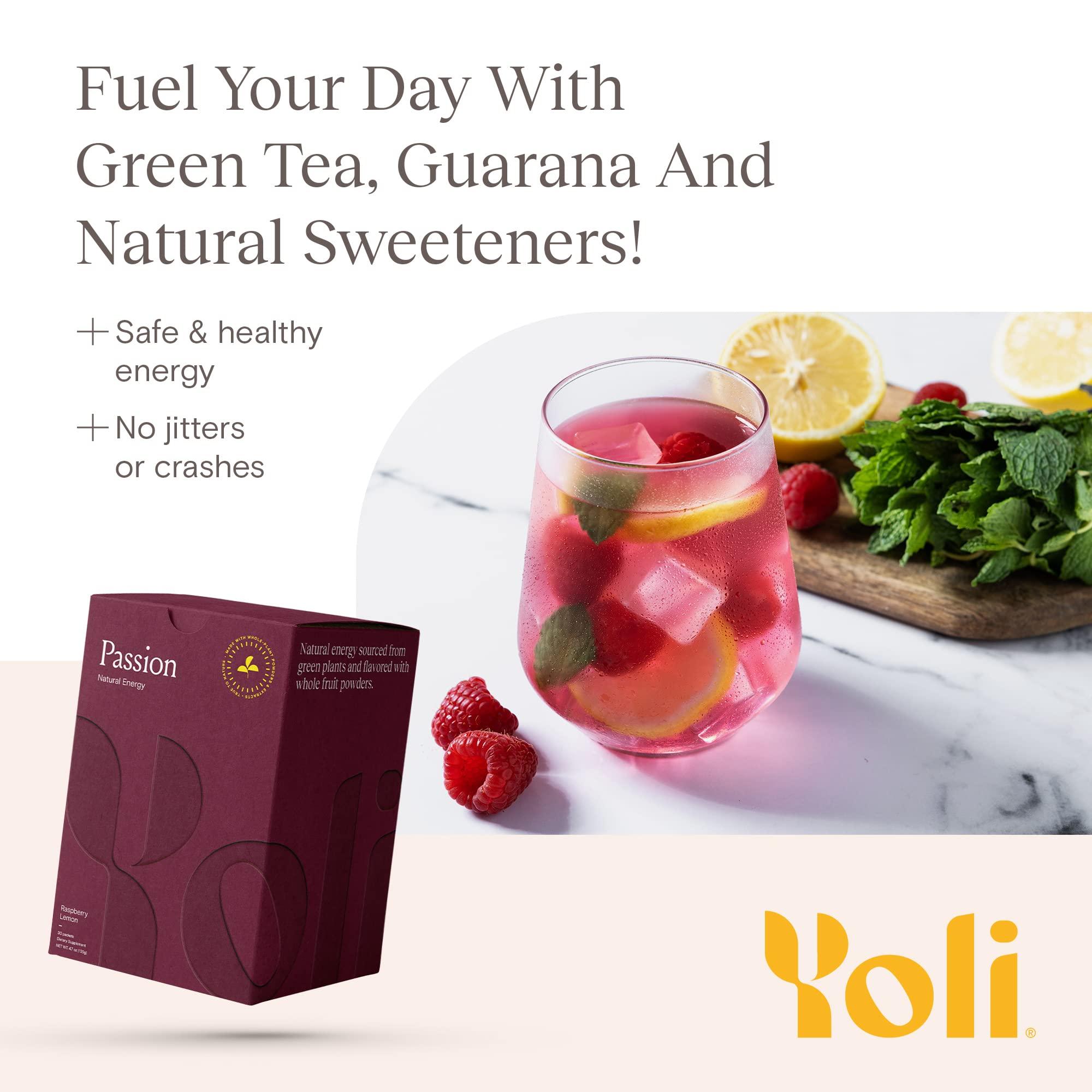 Yoli Yoli Passion Energy Drink Powder Mix - Natural Energy Drink Mix for Endurance and Stamina, 30 Packets - Raspberry Lemon Flavor