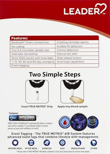 Leader Leader Air Blood Glucose Meter Kit Wireless Transmission to Mobile Device Advanced Triple Sense Technology