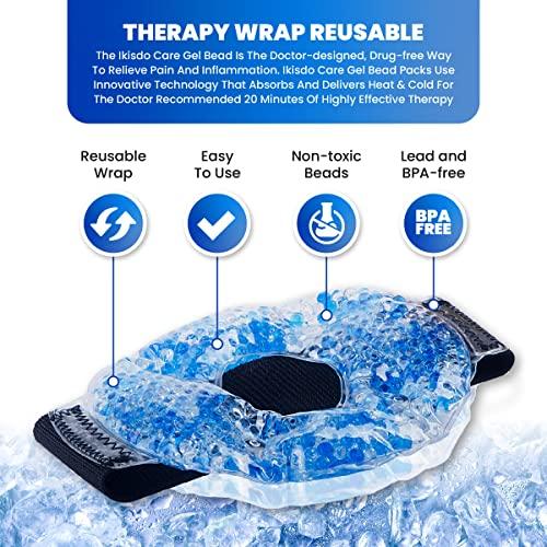 Ikisdo Care Therapy Wrap Reusable Hot & Cold Gel Beads Best Ice Pack with Elastic Adjustable Strap for Knee - Joint & Muscle Pain Relief for Runner, Athletes