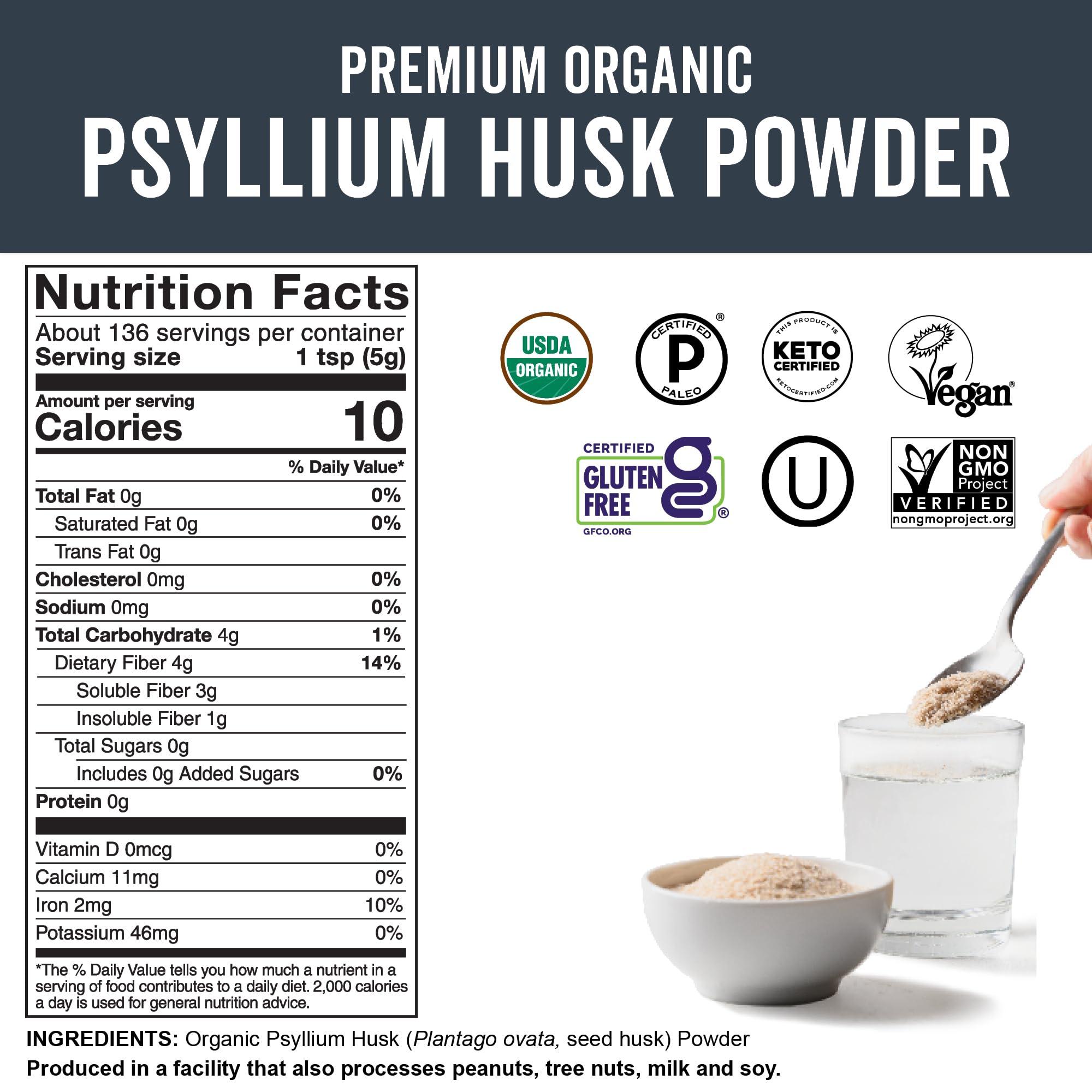 Viva Naturals Viva Naturals Organic Psyllium Husk Powder, 24 oz - Finely Ground, Unflavored Plant Based Superfood - Good Source of Fiber for Gluten-Free Baking, Juices & Smoothies - Certified Vegan, Keto and Paleo