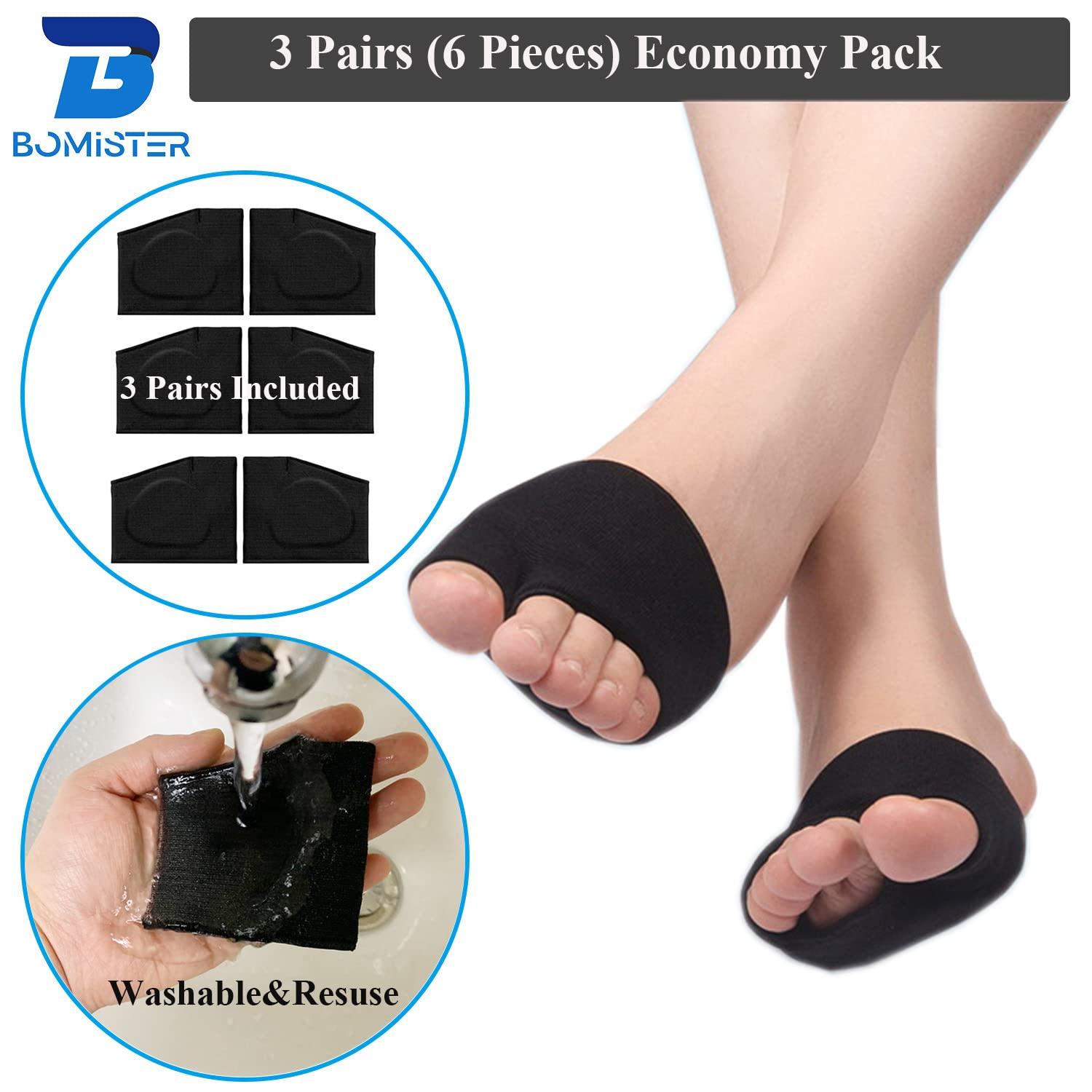 Bomister 3 Pairs of Metatarsal Pads for Women and Men, Ball of Foot Cushions for Pain Relief of Bunions&Morton\'s Neuroma,Metatarsal Sleeve/Socks with Built-in Soft Gel Pad (X-Large,Black)