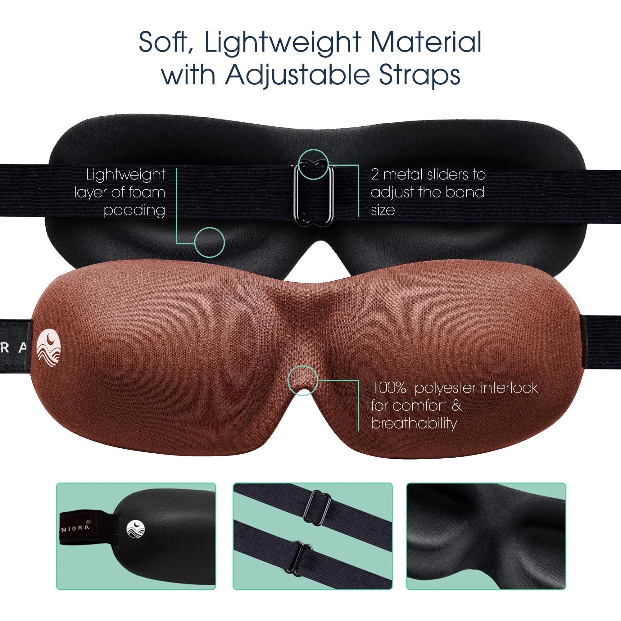Nidra Nidra Sleep Mask for Men Women - Brown, 3D Blackout Sleeping Mask, Contoured for Lash Extensions, Side Sleepers Eye Cover, Zero Eye Pressure, Travel Eye Shades, Night Blindfolded for Deep Sleep