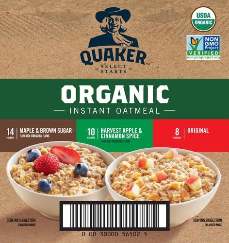 Quaker QUAKER Instant Oatmeal, USDA Organic, Non-GMO Project Verified, 3 Flavor Variety Pack, Individual Packets, 32 Count (Pack of 1)