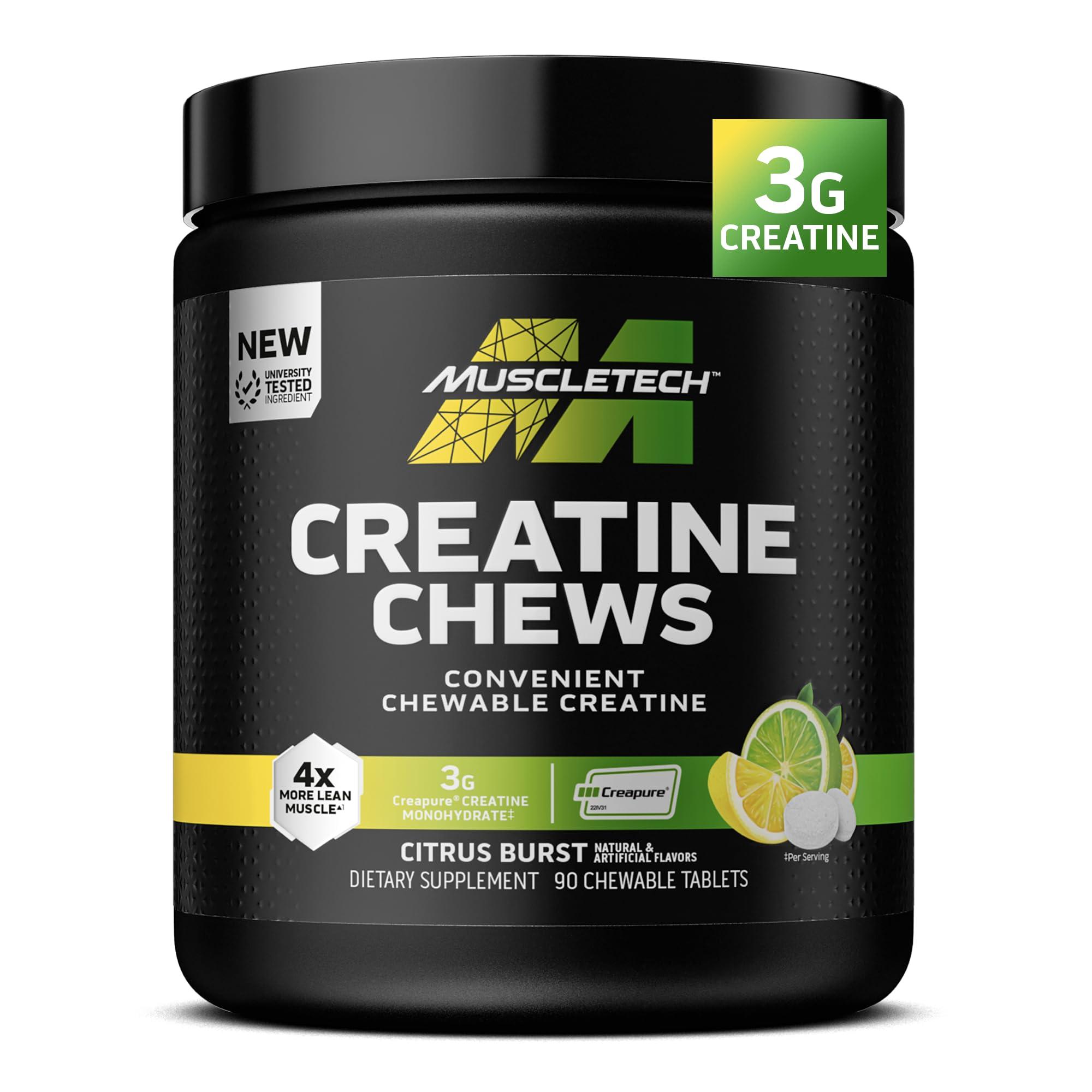 MuscleTech MuscleTech Creatine Chews - Creapure Monohydrate Supplement for Muscle Recovery, Muscle Builder & Energy Boost - Pre Workout Supplement for Men & Women - 90 Chewable Candies, Citrus Burst