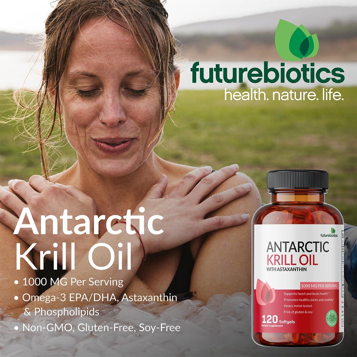 Futurebiotics Futurebiotics Antarctic Krill Oil 1000mg with Omega-3s EPA, DHA, Astaxanthin and Phospholipids - 100% Pure Premium Krill Oil Heavy Metal Tested, Non GMO – 180 Softgels (90 Servings) …