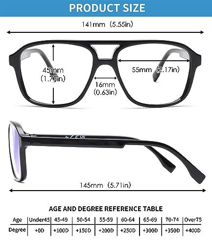JM JM 3 Pack Oversized Aviator Reading Glasses for Women Men, Retro Square Blue Light Computer Readers +0.0