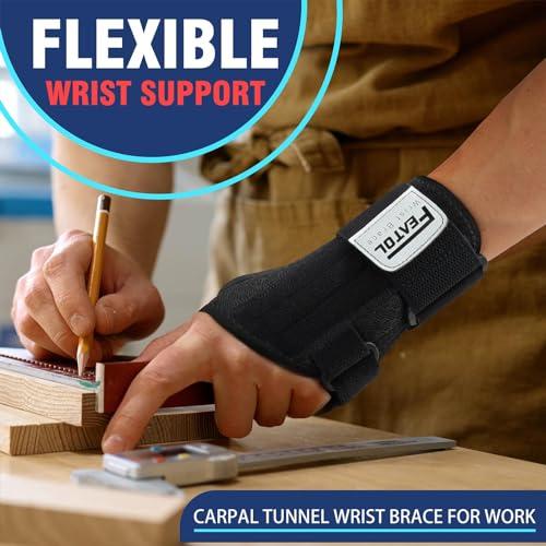 FEATOL FEATOL 2 Pack Carpal Tunnel Wrist Brace For Work With Wrist Splint, Adjustable Wrist Guard Daytime Support For Women Men, Pain Relief For Pregnancy, Typing, Arthritis, Tendonitis, Right Hand Left Hand, Large