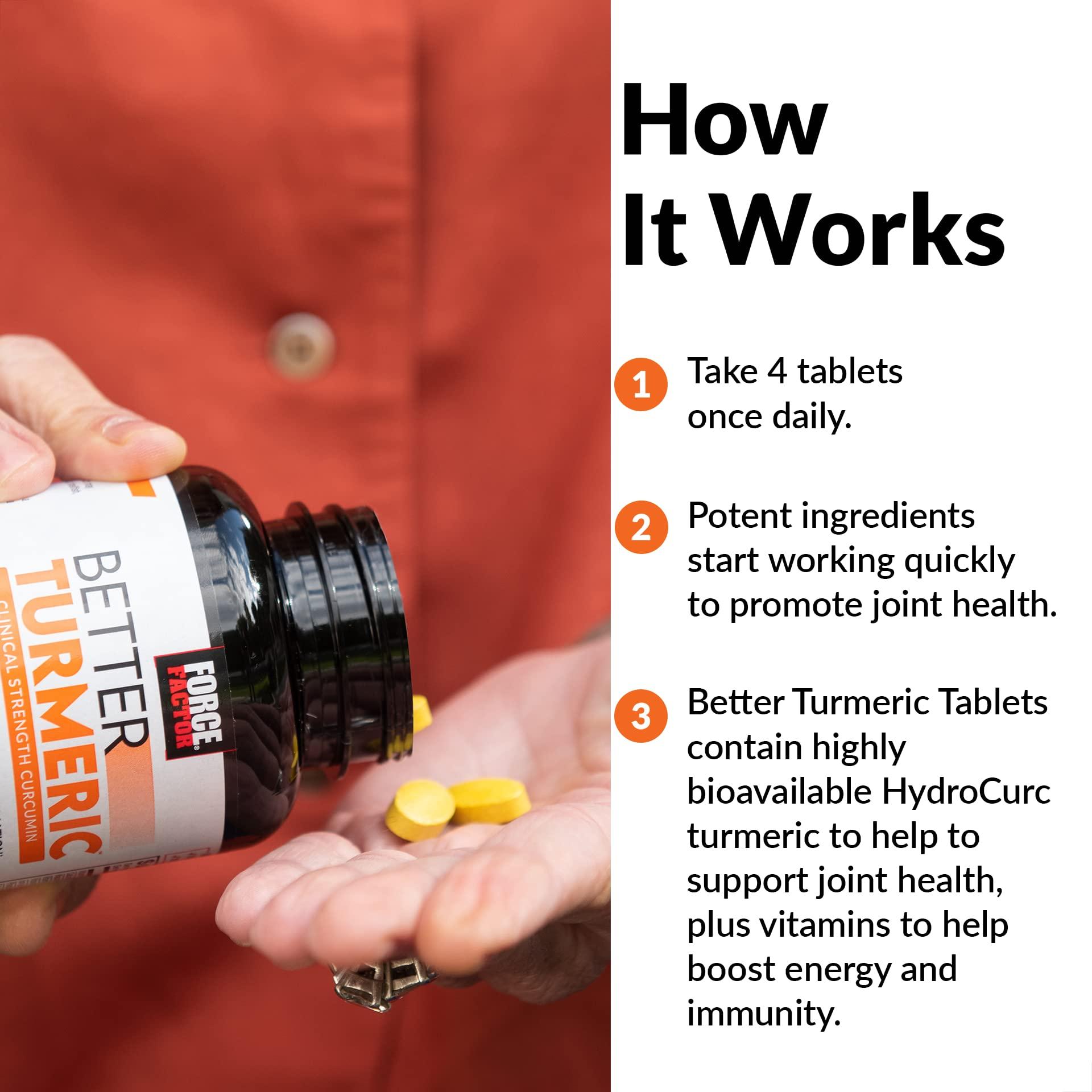 Force Factor FORCE FACTOR Better Turmeric 3-Pack Joint Support Supplement Featuring HydroCurc Turmeric, Clinical Strength Joint Support, 360 Tablets, White Packaging