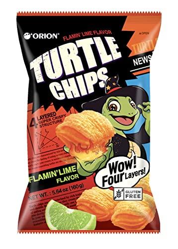 K-Munchies K-Munchies Orion Turtle Chips – Large 3 x 160-gram Flamin' Lime Flavor Korean Chips – Big Bag, Party Size Tasty, Crispy Korean Corn Snacks - Bite-Sized, On-The-Go Korean Corn Snack for Family