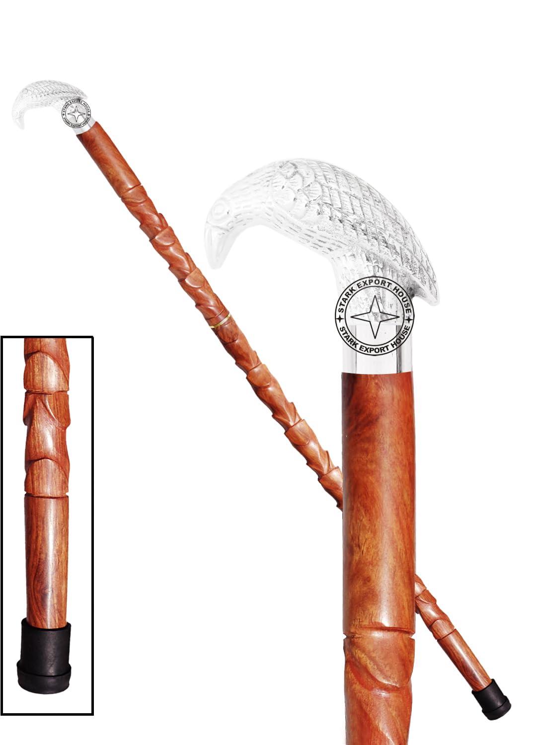 Stark Export House Nickel Brass Walking Cane Rosewood Designer Wooden Walking Stick with Brass Handle Gift for Men & Women 37 inch (FTYJ) (Brown 2)