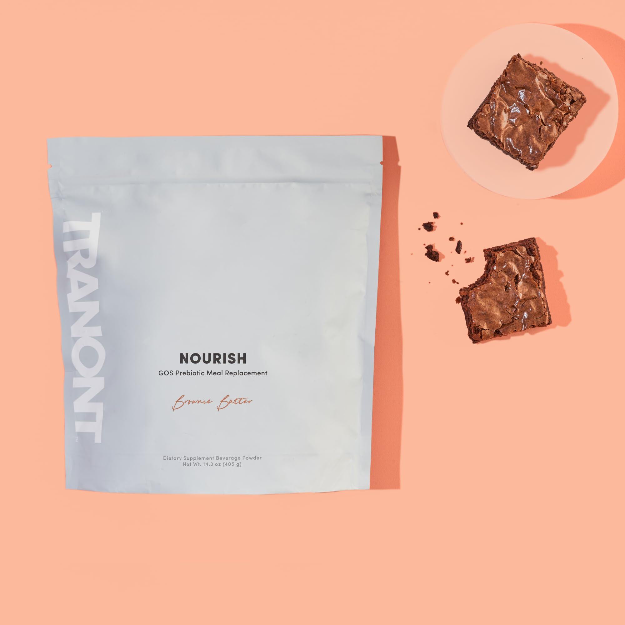 Tranont Tranont Nourish GOS Prebiotic Meal Replacement Shake | Brownie Batter Flavor | 14.3 oz | Supports Gut Health & Skin Care | Packed with Vitamins & Minerals | Vegan | Protein Powder | Vitamin C and B
