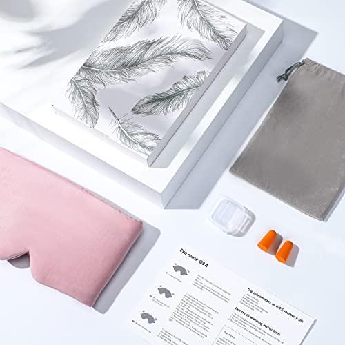 FRESHME FRESHME Cotton Sleep Mask Blackout - Handmade Eye Mask for Sleeping Eye Shade Cover Sleep Mask for Women Men Girl Soft and Breathable Adjustable Blinder Light Blocking Pink Airplane with Travel Pouch