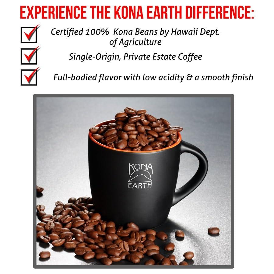 Kona Earth Kona Earth - Private Estate Farm Fresh, 100% Kona Coffee, Medium Dark Roast Coffee, Single-Estate Grown Micro-Batch-Roasted Whole Coffee Beans, 5 lbs. (Pack of 1)