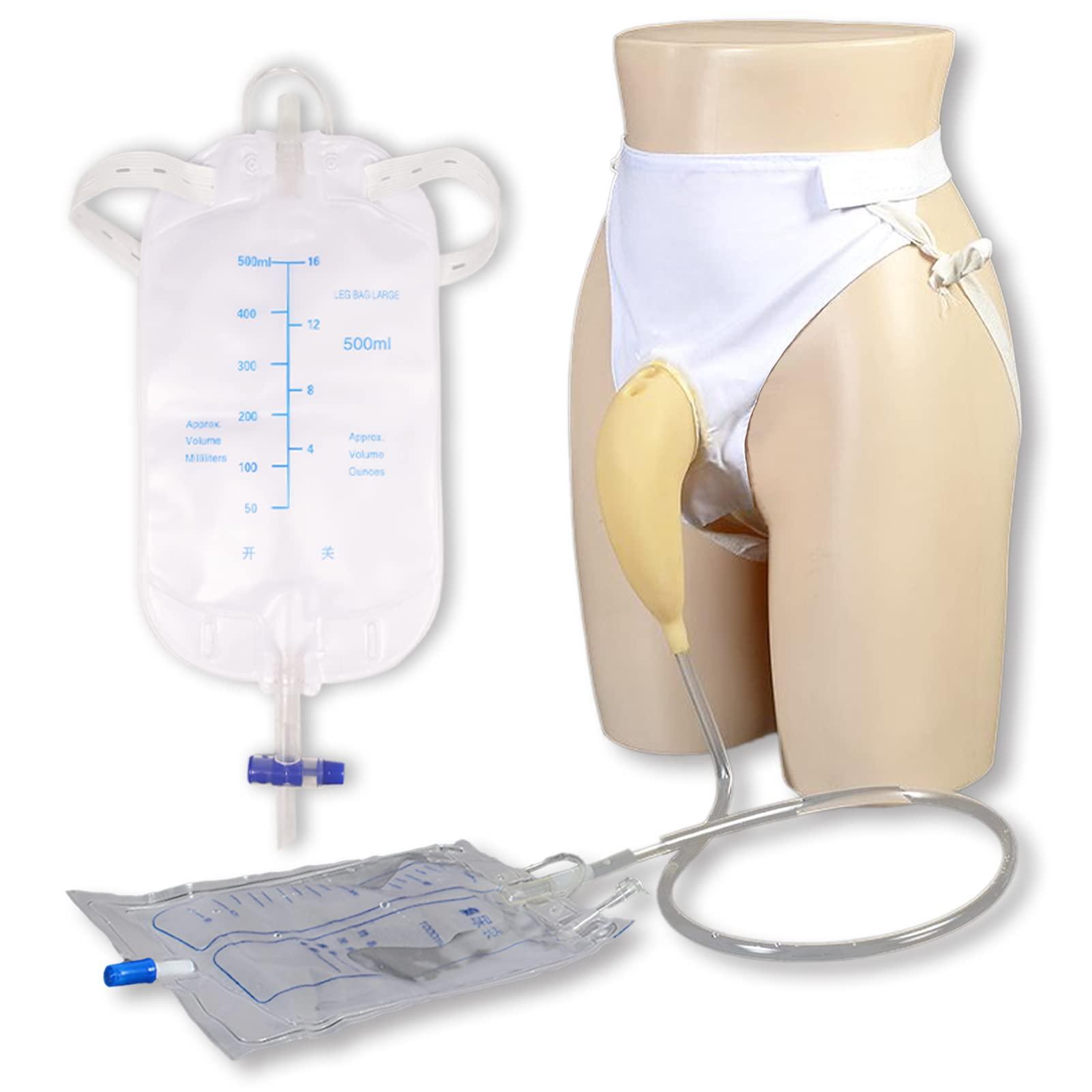 LP-sunshine Wearable Urinal for Men, Reusable Protable Latex Material with Collection Urine Bag, Urinary Drainage Bag System for Elderly Bedridden Patients Male (Urinal+Urine Bag+Leg Bag)